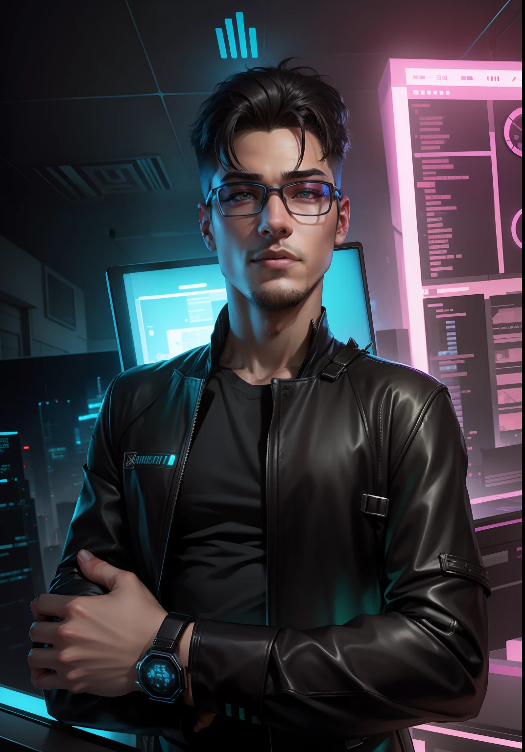 Change background cyberpunk handsome boy realistic face