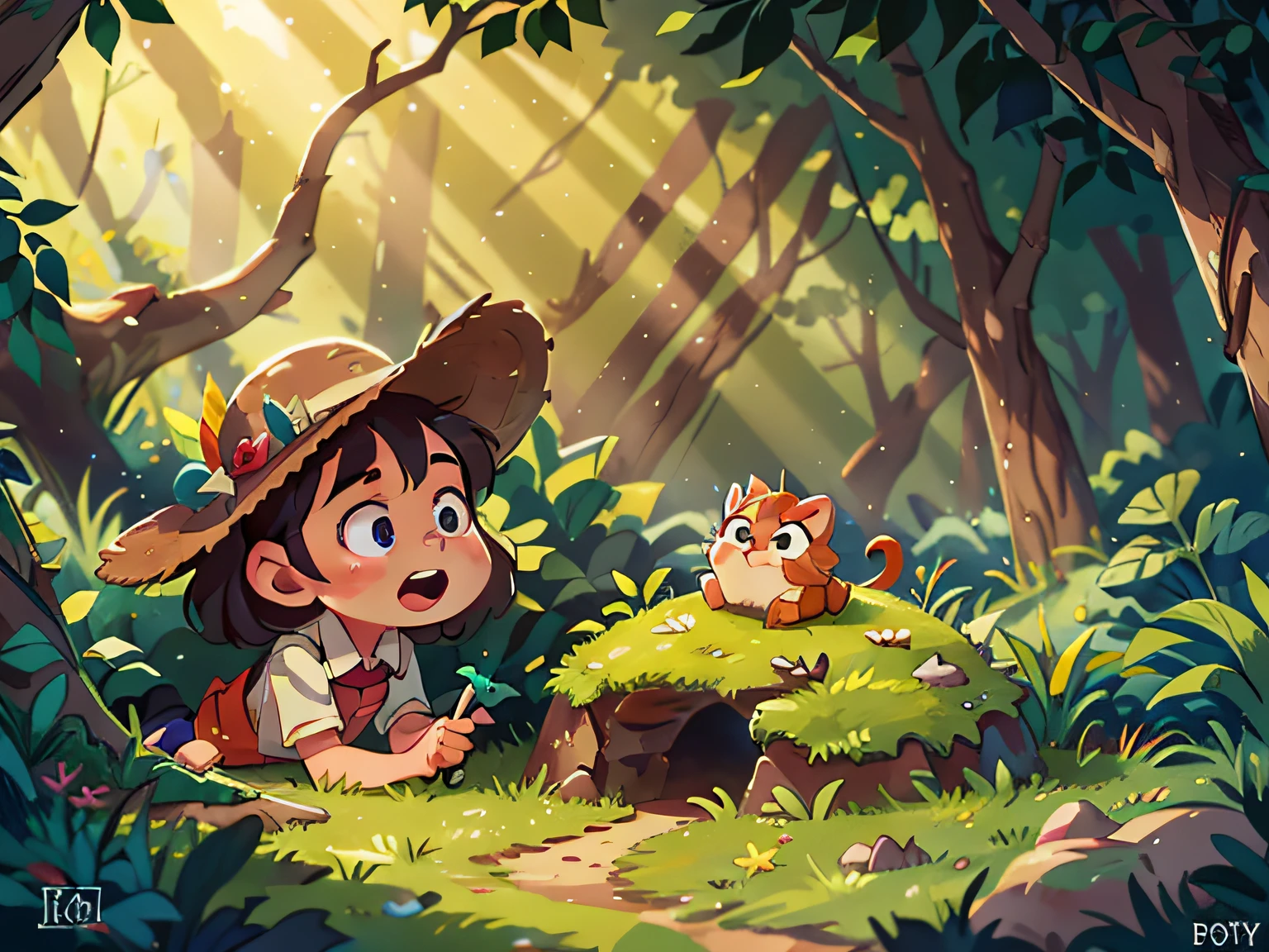 A cave mouth in the forest,Sunlight shines on the ground through the leaves,Scenes,There are no tasks,Perfect quality, (tmasterpiece:1.2) (realisticlying:1.2) (Bokeh) (best qualtiy) (detailedskin:1.3) (complexdetails) (8K) (detailedeyes) ,Disney style,by Pixar,