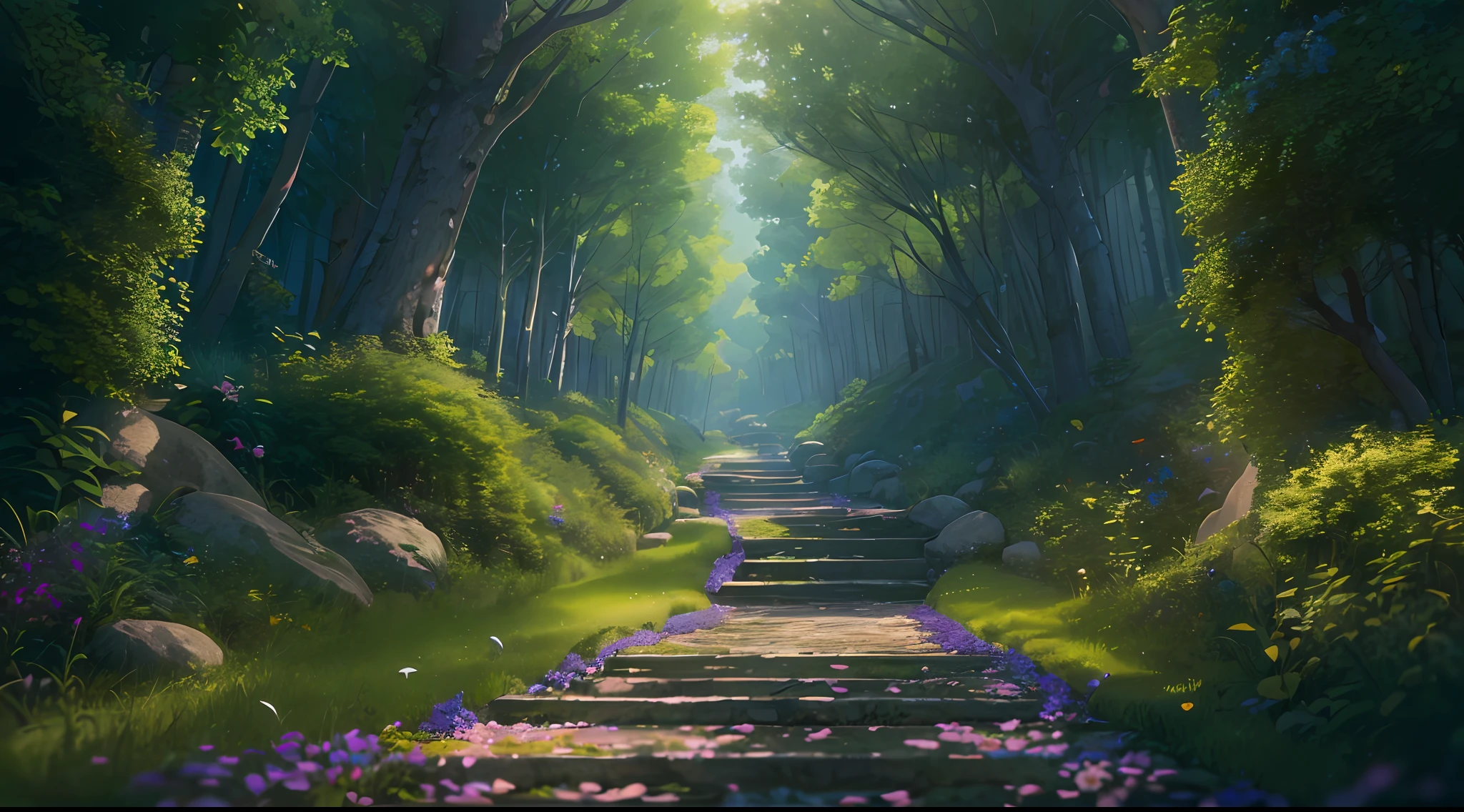 (masterpiece, best quality:1.2), ultra detailed, cinematic lighting, HDR, ilustration,  forest, impressive, chill, inspirational, masterpiece, best quality, high quality, extremely detailed CG unity 8k wallpaper, An dreamy scene of a forest, with towering trees, flowers, (a forest with rivers flowing by and a path in between and a sense of tranquility and natural beauty), artstation, digital illustration, intricate, trending, colorful, symmetry, award winning photography, Bokeh, Depth of Field, HDR, bloom, Chromatic Aberration ,Photorealistic,extremely detailed, trending on artstation, trending on CGsociety, Intricate, High Detail, dramatic, art by midjourney