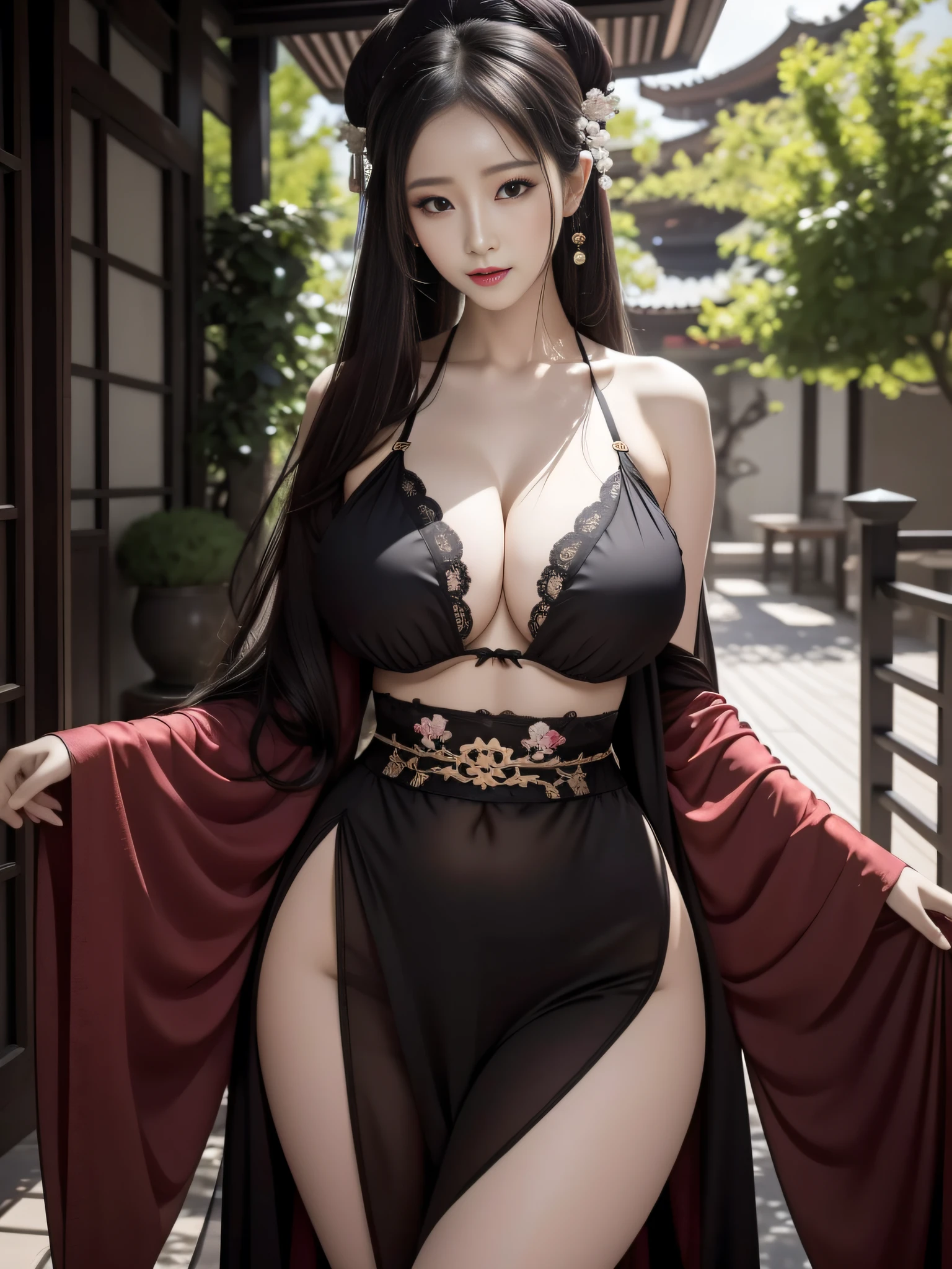 Hanfu,No underwear,Submammary cutouts,POV crotch,full bodyesbian,black pantyhoses,areola of breast_nipslip,NSFW,