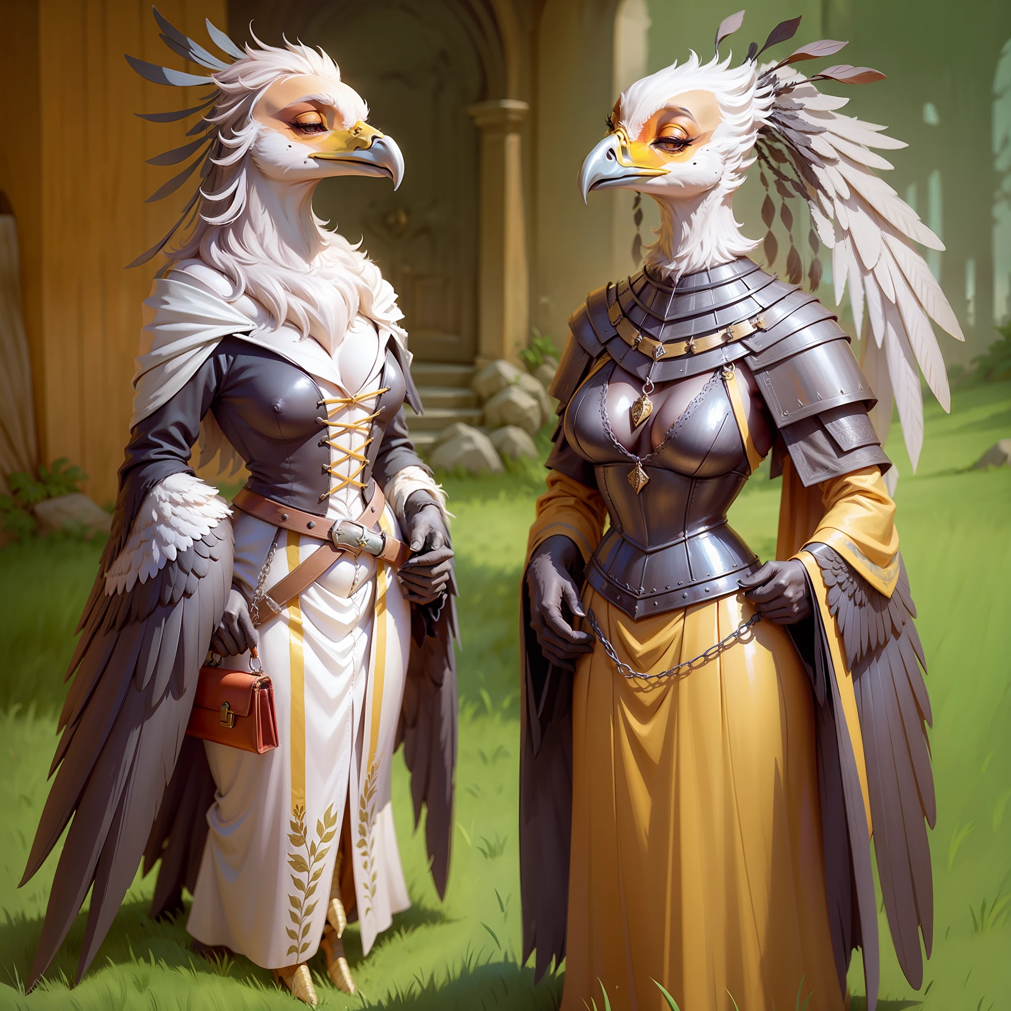 Anthro, secretary bird, medieval queen, medieval style, bit human characteristics