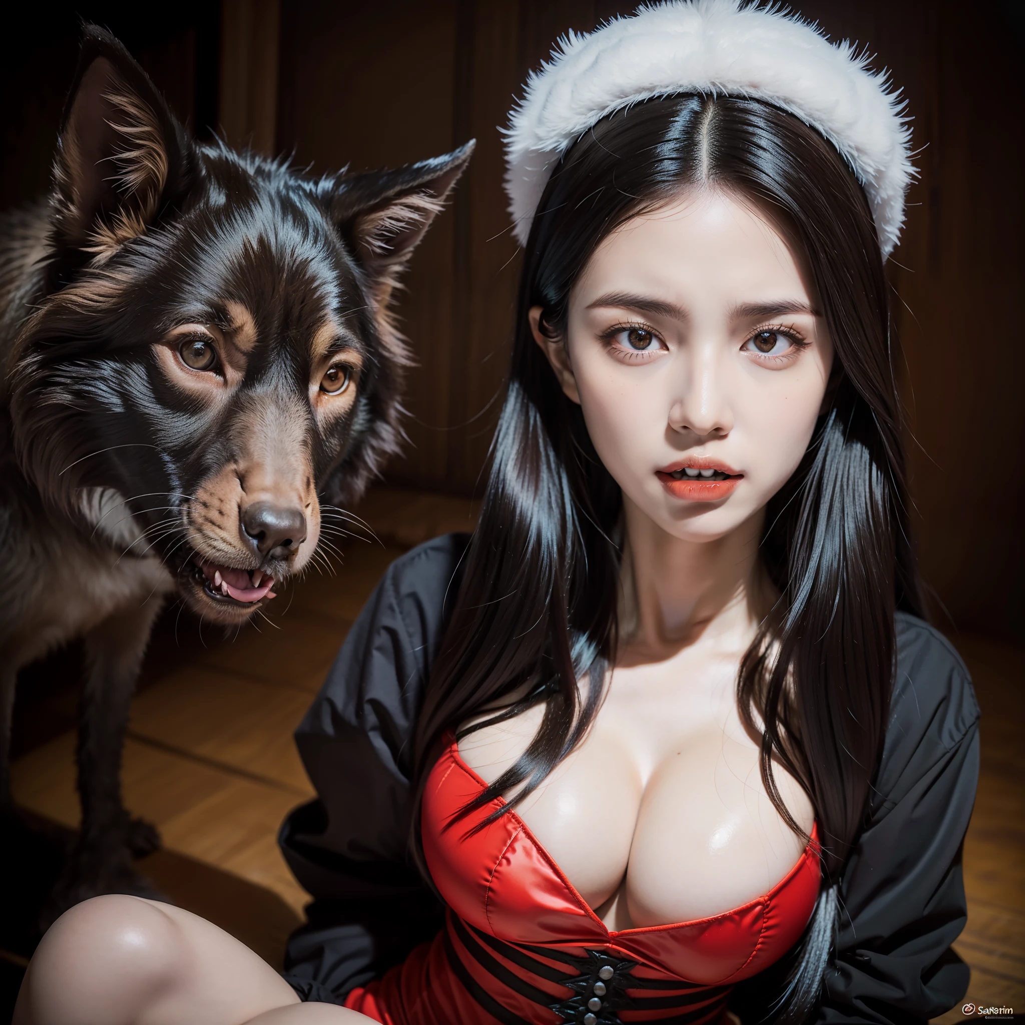 Lican, Lycan, Lobisomen, montstro, dentes afiados, com baba na boca, baba escorrendo, sangue, corpo mordido, lobo comendo corpo