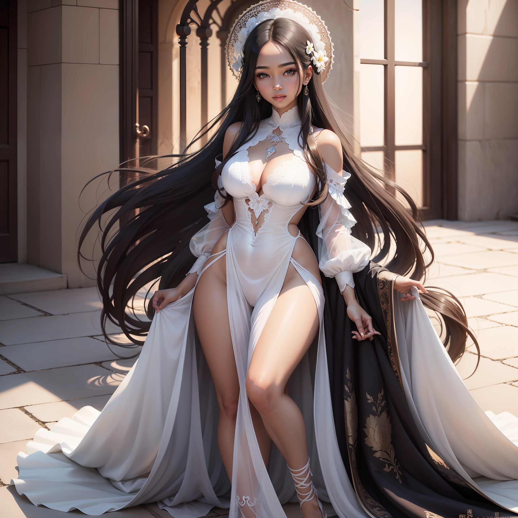 A beauty in transparent clothes,Face forward,Look at us affectionately,Extremely detailed wallpapers,Kizi,authentic skin texture,Big