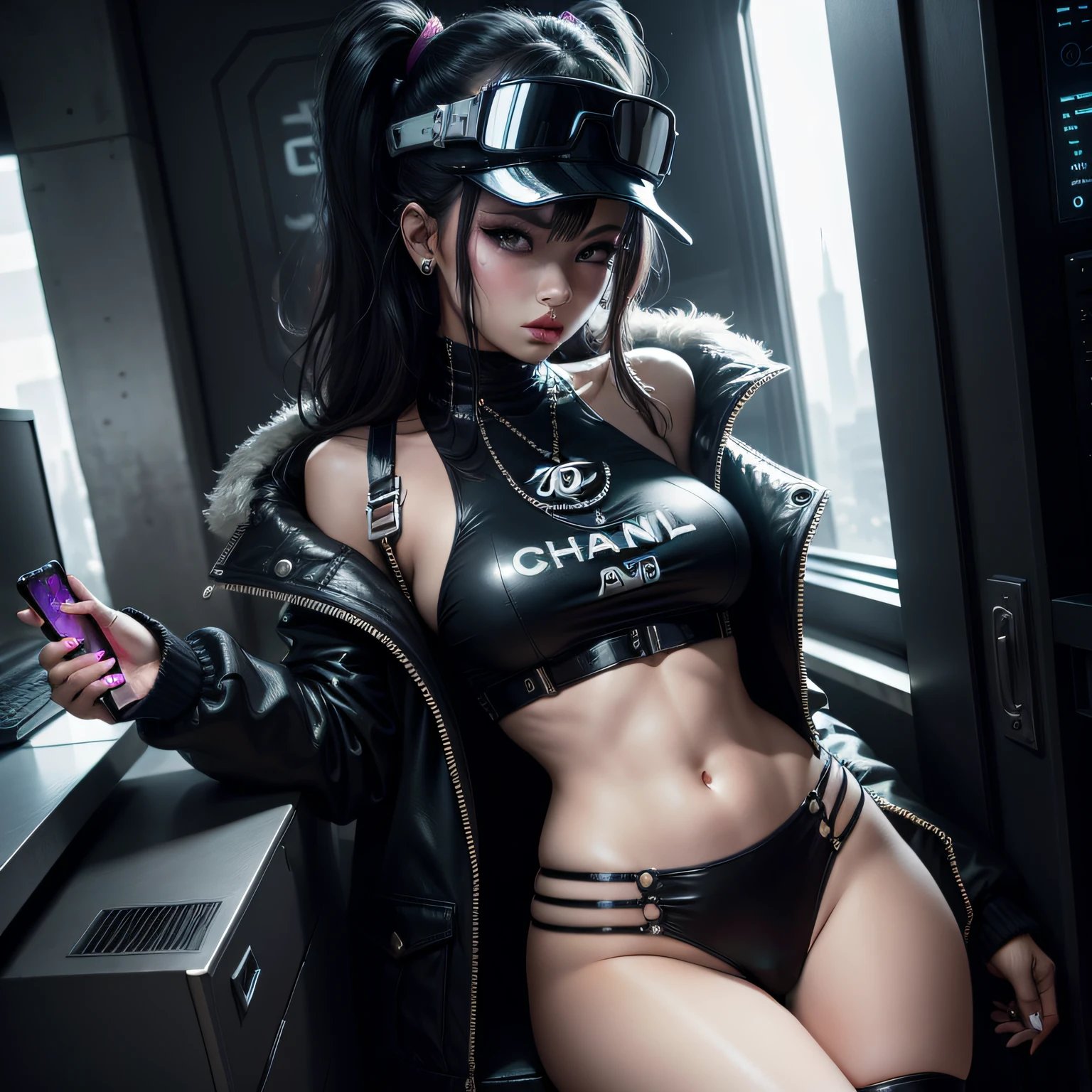 A sexy girl,Wearing Chanel,cyber punk perssonage
