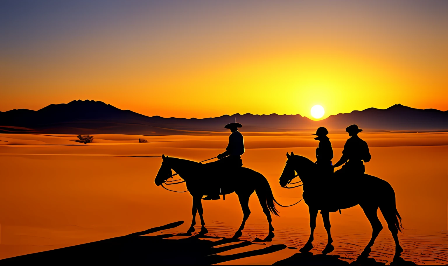 cowboys,A male,wildness,Back shadow,A desert,the setting sun