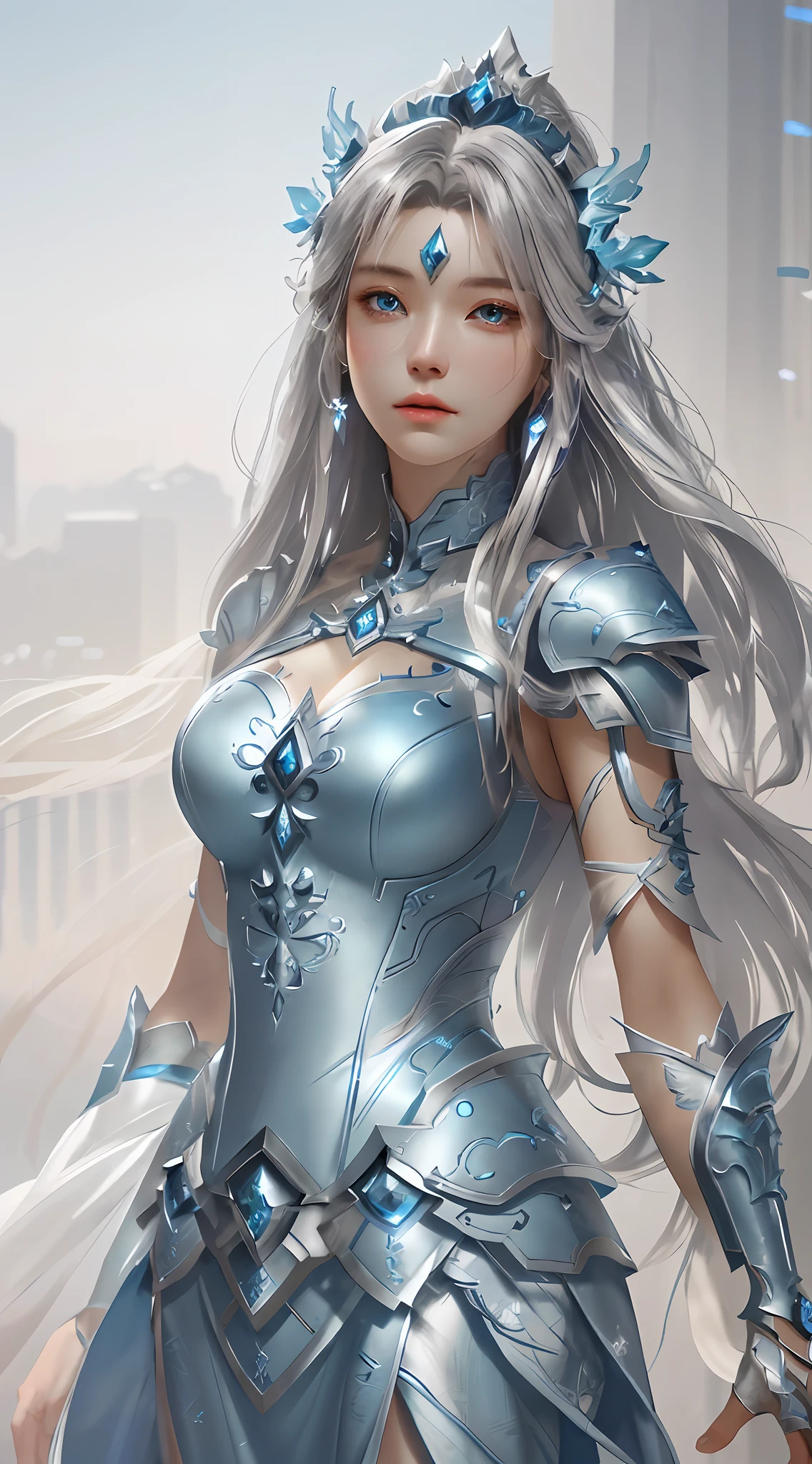 a close up of a woman in a women in a silver and blue dress, chengwei pan on artstation, by Yang J, detailed fantasy art, stunning character art, fanart best artstation, epic exquisite character art, beautiful armor, extremely detailed artgerm, detailed digital 动漫艺术, artstation pixiv 上的 artgerm, armor girl,NSFW