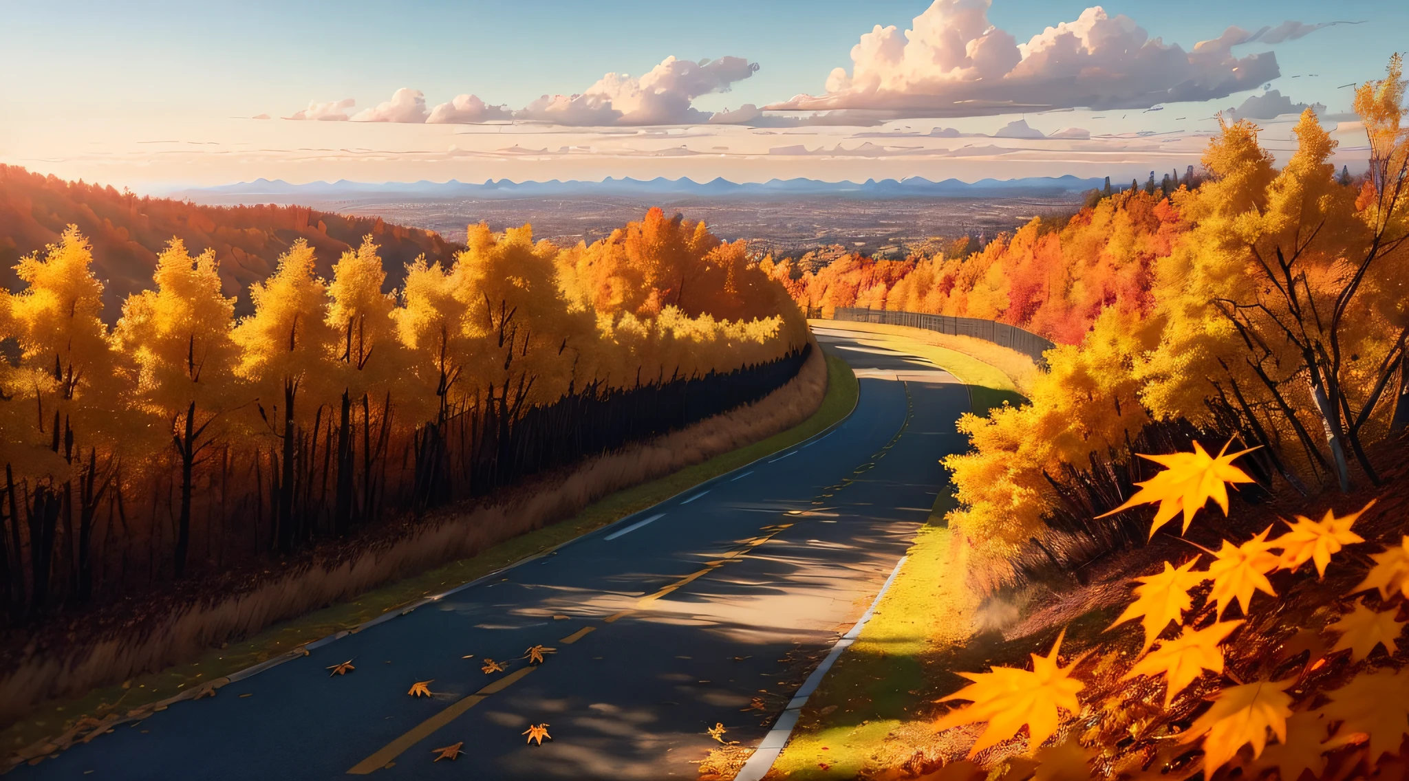 8K sky edge remnant photo,The golden leaves fall in the wind,A gentle breeze,Cool Maple Grove trail