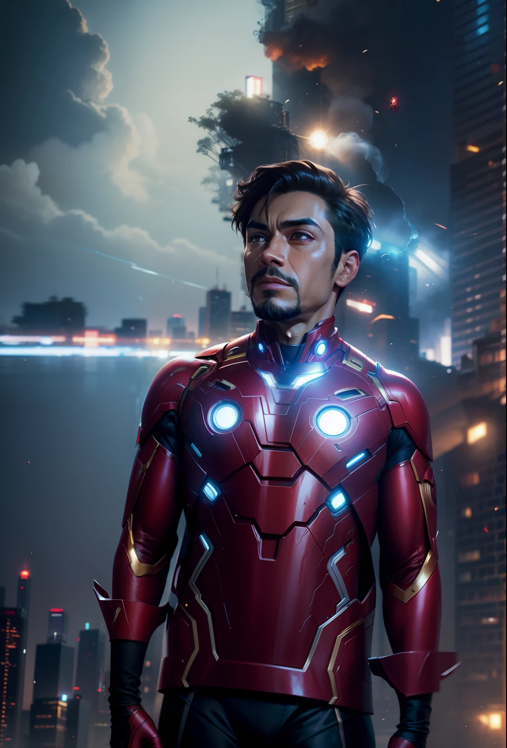 Real face, wearing iron man futuristic costume, urban amine background, cyberpunk, 8k, handsome, Spider-Man classic pose, shooting spider silk, masterpiece, super fine photo, best quality,detailed complex background, real skin, same face