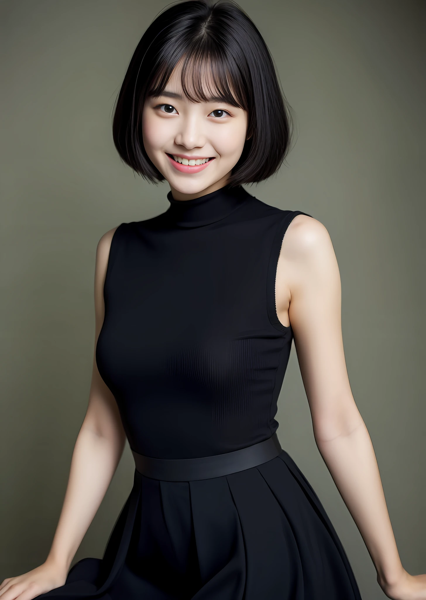 （fullnude、nudde:1.5）、top-quality、​masterpiece、18year old、Japan Girl、Very short cut black hair、Lustrous hair、big eye、Double eyes、Grinning smile、Korean Beautiful Girl