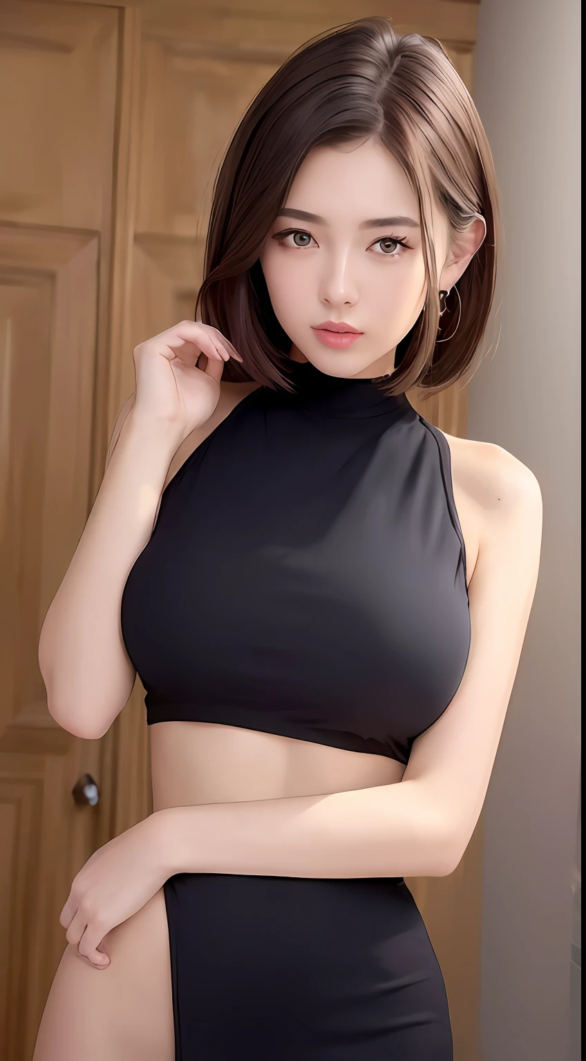 ((Best Quality, 8K, Masterpiece: 1.3)), 1girl, Slim Abs Beauty: 1.3, (Hairstyle Casual, Big Breasts: 1.2), Dress: 1.1, Super Fine Face, Delicate Eyes, Double Eyelids, Smile, Home