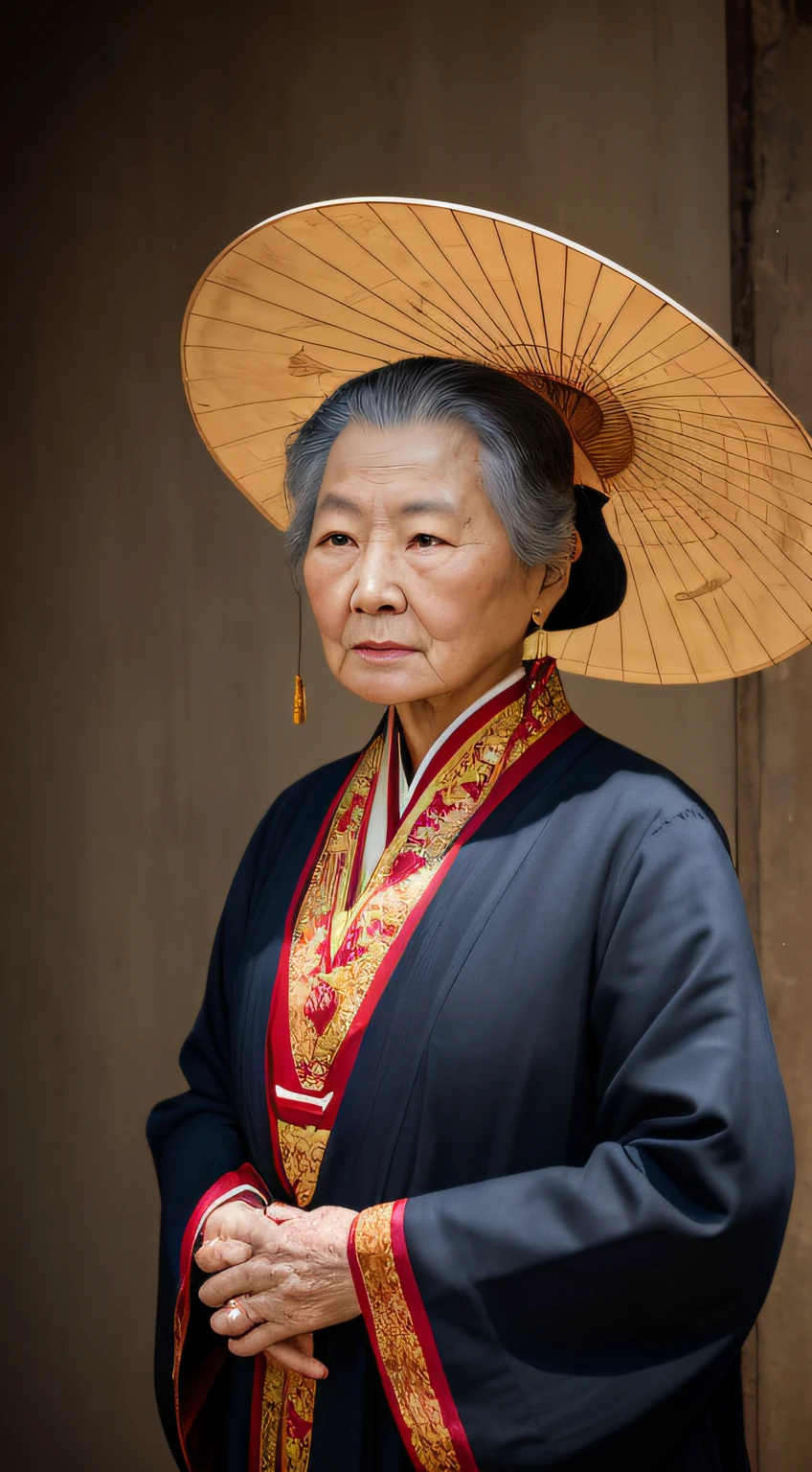 There was a woman standing, Portrait shooting, Chinese woman, matte painting portrait shot, Chinese woman, An Asian woman, Asian woman, Old woman, movie still 8 k, By Fei Danxu, Chinese woman, portrait shot 8 k, the look of an elderly person, inspired by Kim Tschang Yeul, detailed portrait shot --auto