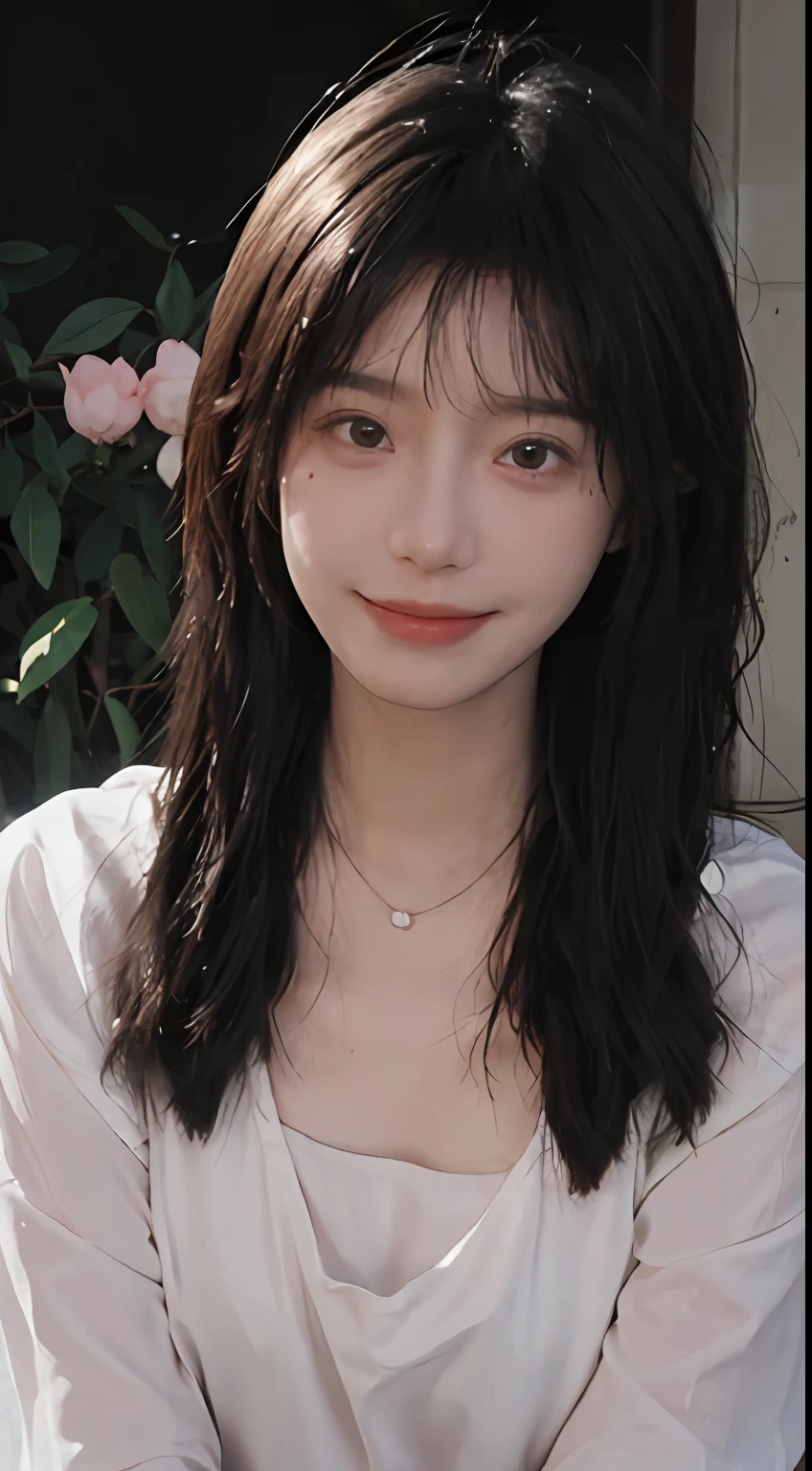 best qualtiy， 超高分辨率， （realisticlying：1.4）， Baoyu Girl， Black long straight，A pair of clear and moving peach blossom eyes,Royal Sister，sunshine on face，with long coiled hair，（（Cut hair in layers，Ordinary chest：1.2）），（nurse's outfit：1.4），（choker necklace：1.2），（Fair skin：1.9），（full bodyesbian：1.2）a sense of atmosphere，a beauty girl， ssmile，head straight-looking at viewer， closeup cleavage ，(Photorealistic:1.4),Sexy,,(The upper part of the body:1.4),(Wet body:1.3)