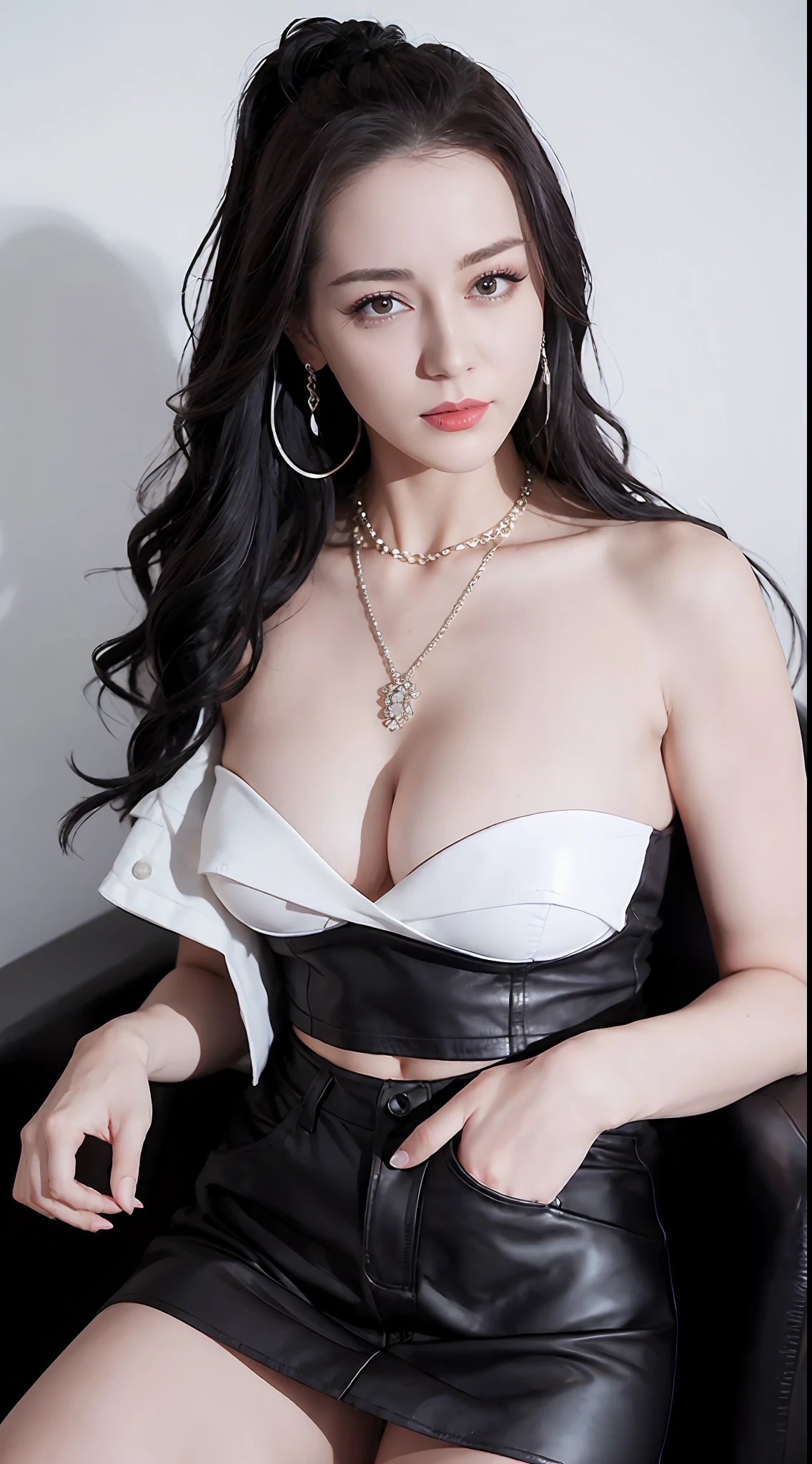 1girll, reba, Solo, 耳Nipple Ring, jewelry, Long_Hair, （big breasts exposed cleavage）
