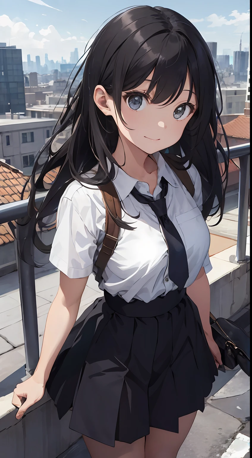 A high resolution,ultra - detailed,(1girll:1.3),(Large breasts 1.3),(brassier),(ultra short skirt 1.3)Create a rooftop view in an urban setting,Features panoramic city views、Dramatic skyline and sense of elevation,utilisant le pointillisme pour illustrer les images,Carefully place tiny color dots,to create a cohesive and visually stunning whole。