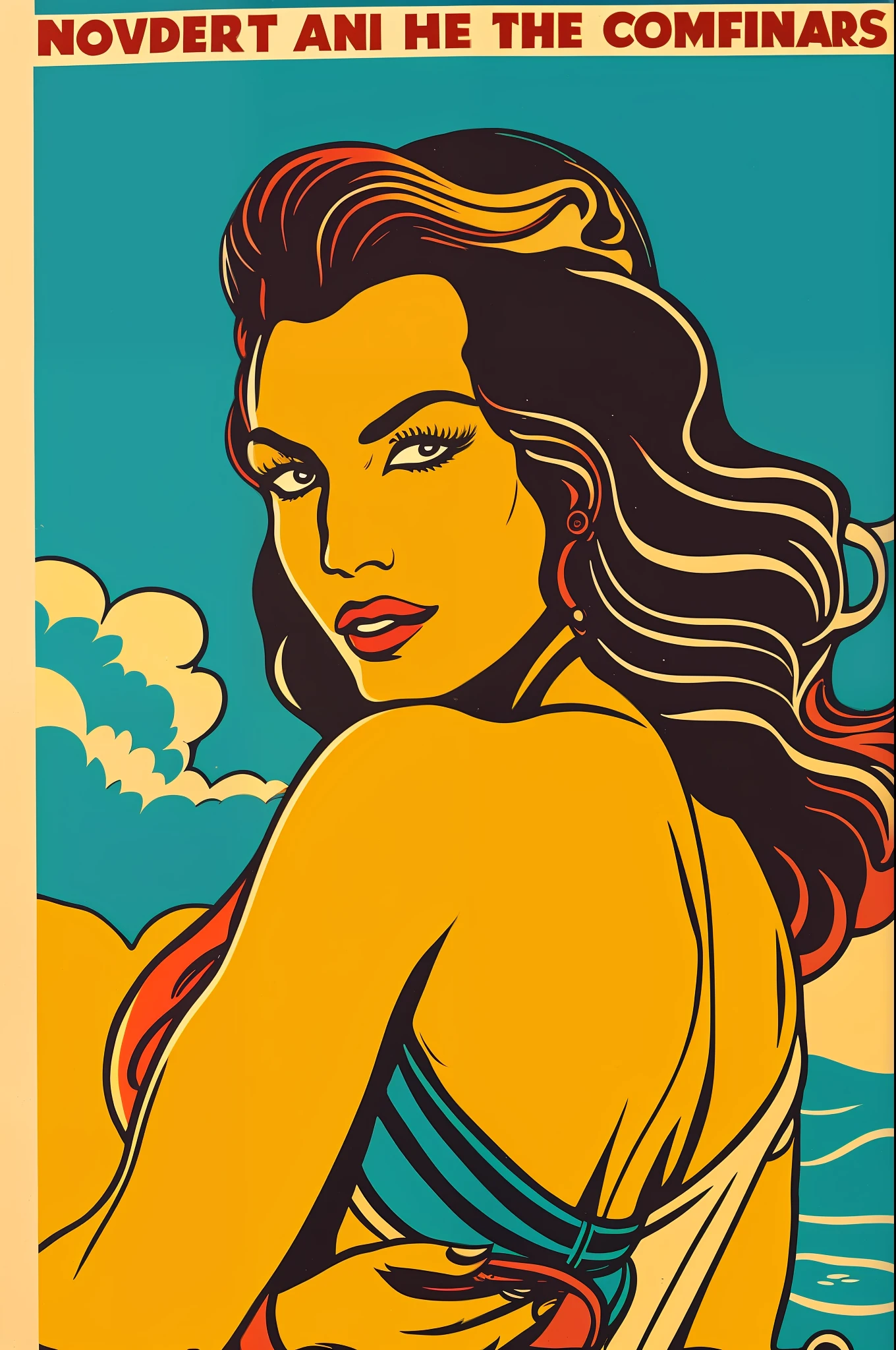 Surfer girl portrait 1950 poster style