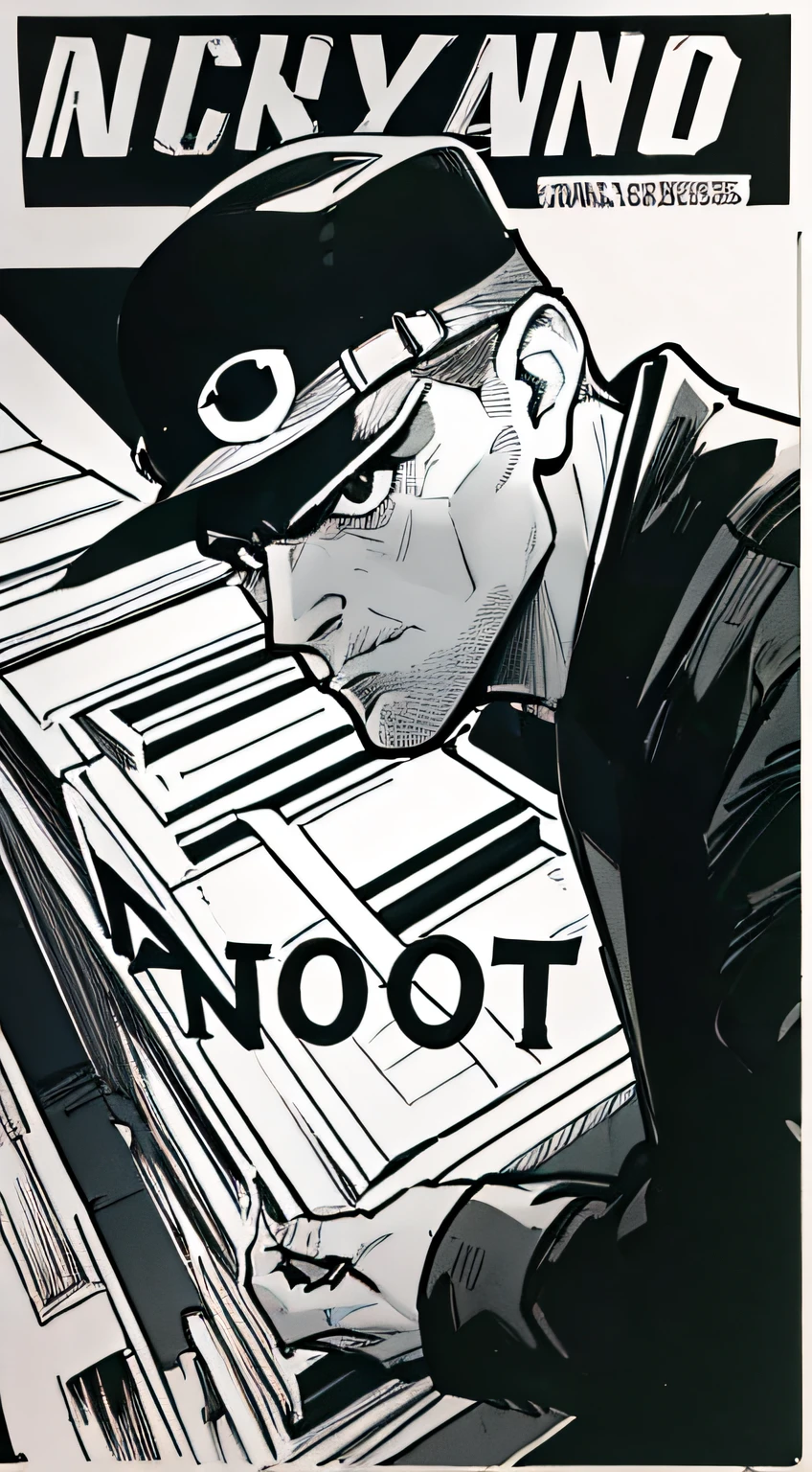 (Noir Comics-style illustration:1.2),(Black and white_High contrast),Mafioso、Wanted Poster