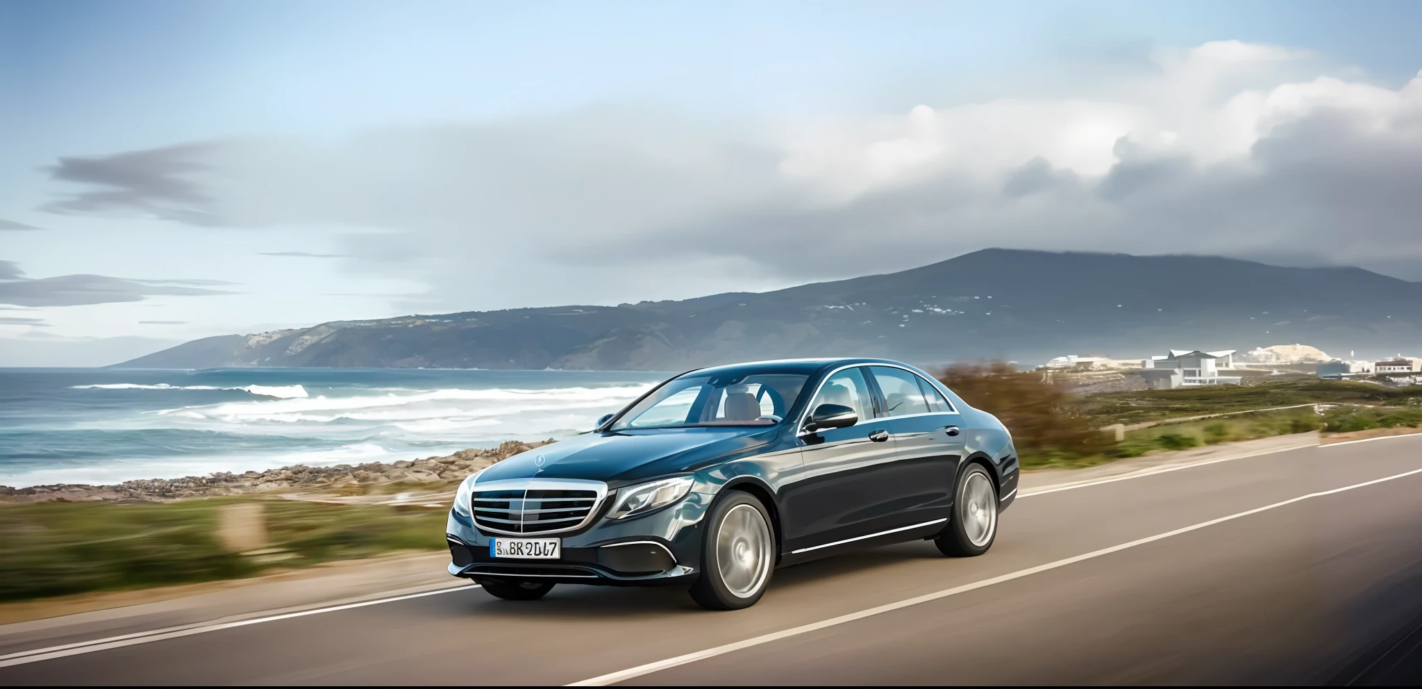 a black mercedes s - class driving down a road near the ocean, Mercedes Benz, mercedez benz, easy, personal profile picture, A graceful, motivational, luxury goods, slick elegant design, slick design, German, author：Matthias Storm, Inspiration, exclusive, in a scenic background, functional and elegant look, photore, characteristic, promo photo, front profile, pristine and clean design