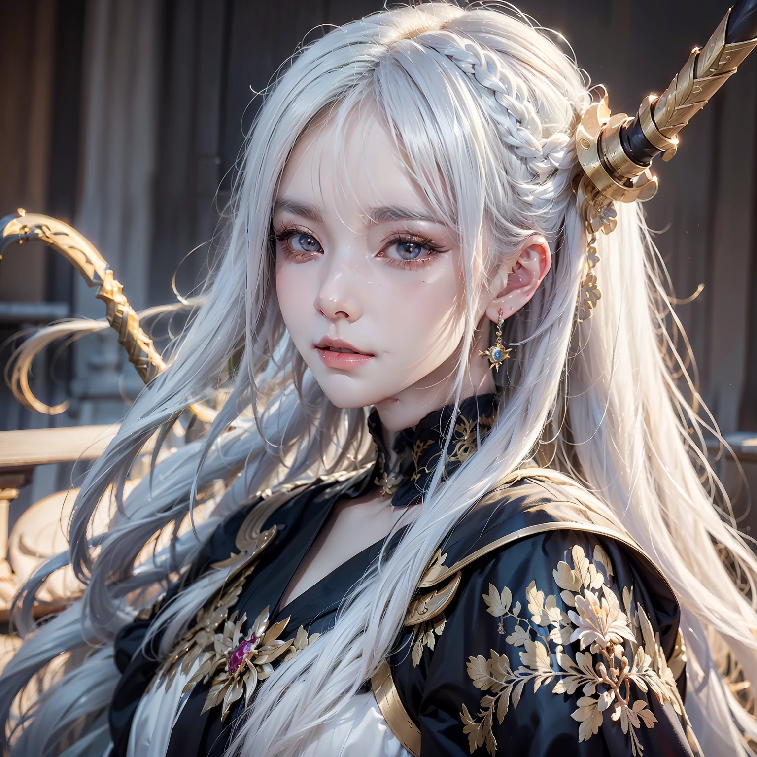 a close up of a person with white hair and a sword, white haired deity, with white long hair, with long white hair, artwork in the style of guweiz, white haired, guweiz, handsome guy in demon slayer art, beautiful character painting, by Yang J, white-haired, guweiz on pixiv artstation, anime character