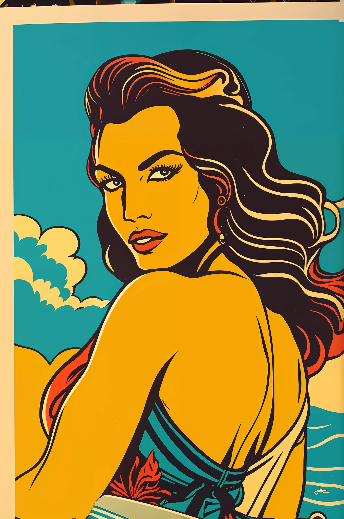 Beautiful surfer girl 50s poster