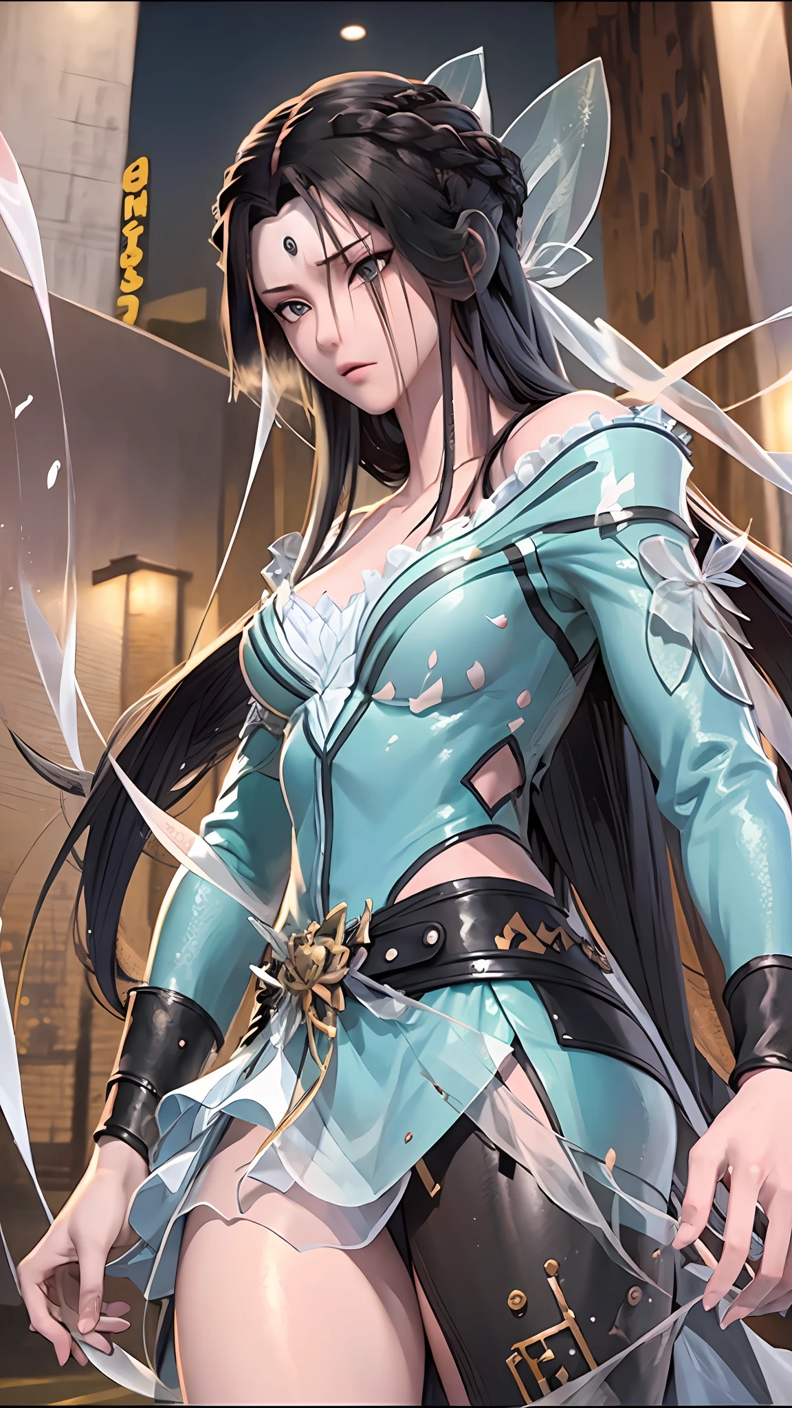 （tmasterpiece），best qualtiy，realisticlying，Movie light，Hinata in Naruto，cool-pose，battleground background，perfect bodies，Shine your eyes，long whitr hair，femele