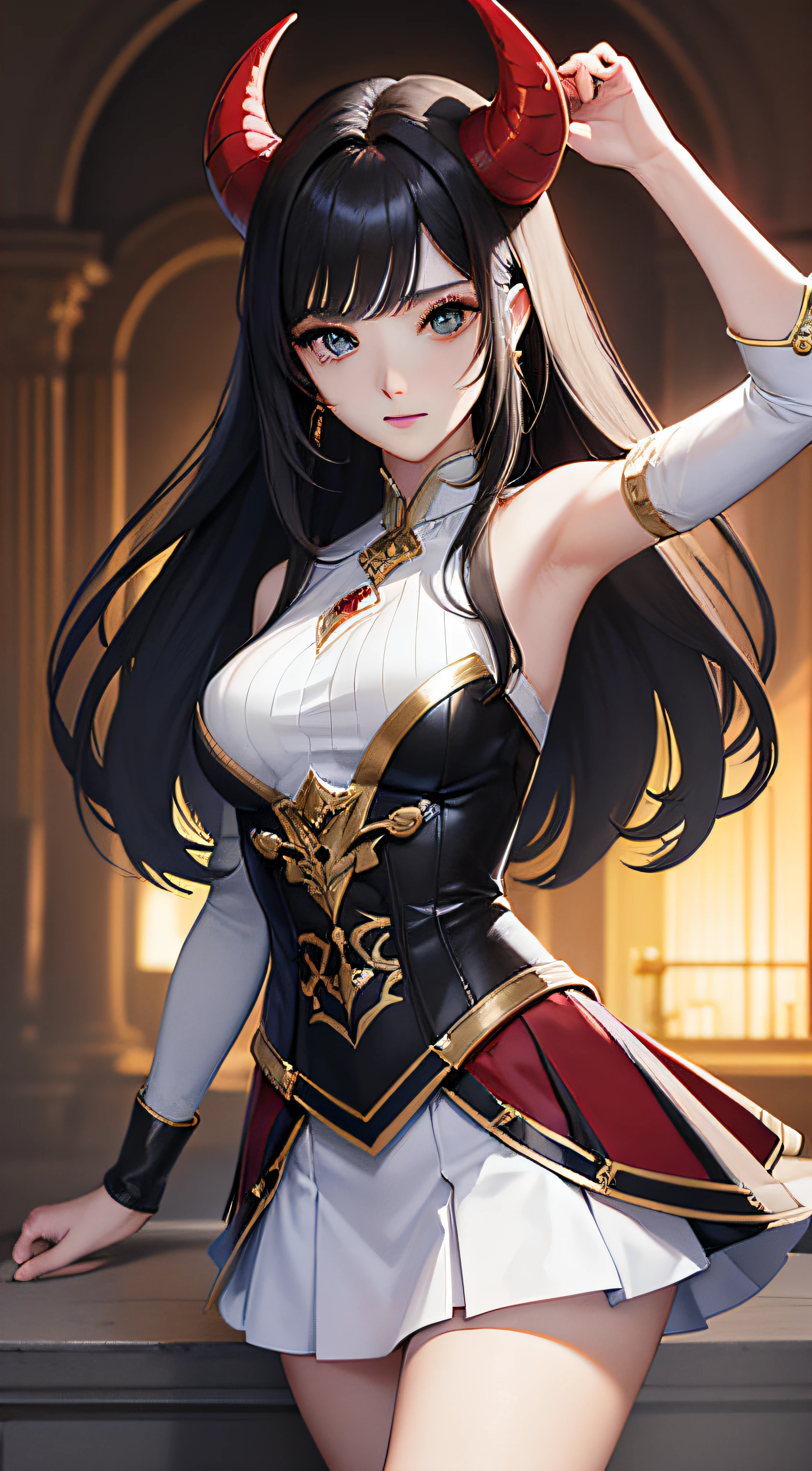 (realisticlying:1.4),(tmasterpiece,Dim light on the side,Fine beautiful eyes:1.2),tmasterpiece*sportrait,photorealestic,3D脸,Stelle\(Horn Star Orbit\),1girll,asiagirl,White shirt,red micro skirt,kosmos,orbiting,By bangs,Be red in the face,is shy,lewd eyes,Black hair,Medium-hair long,looking at viewert,wheezing,mediuml breasts