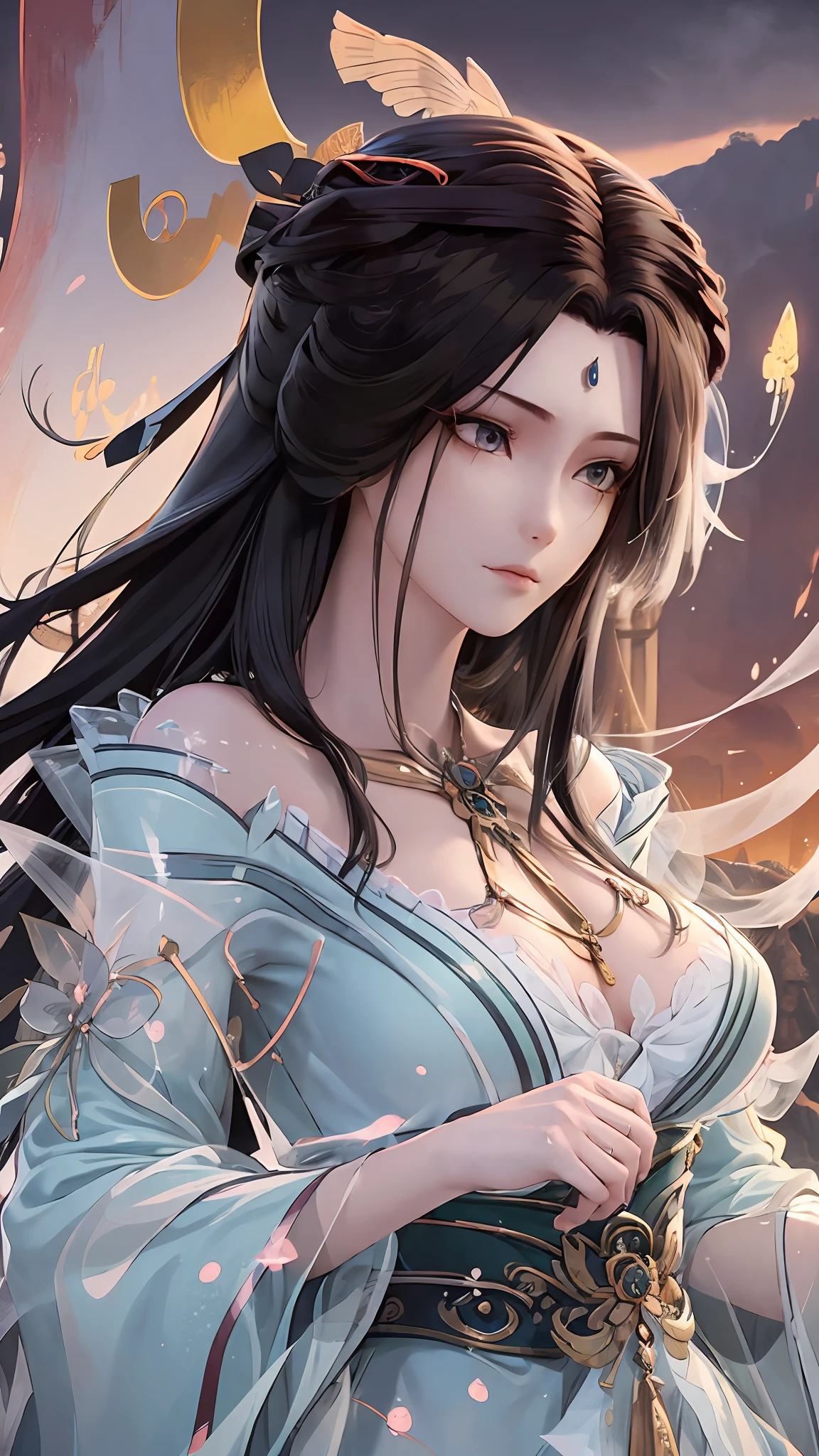 (1girl:1.3),solo,__body-parts__,
official art, unity 8k wallpaper, ultra detailed, beautiful and aesthetic, beautiful, masterpiece, best quality,Fantastical Atmosphere, Calming Palette, Tranquil Mood, Soft Shading,
Miko priestess, charm spell, talisman familiar, shrine maiden duties,