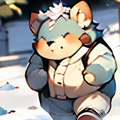 White bear orcs,Chubby plush,Walking in the snow,Wearing a yukata,Next to the hot springs