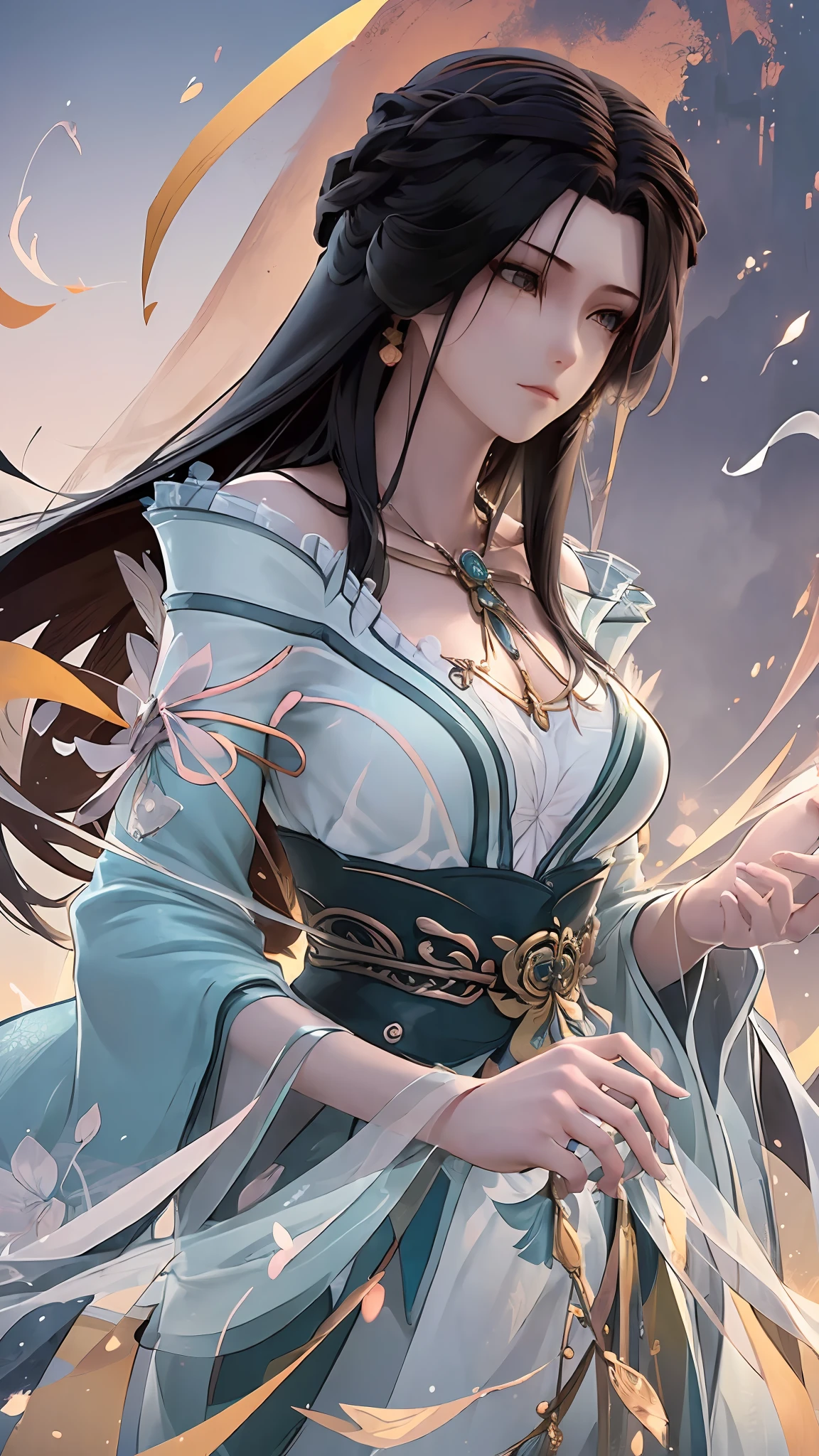 (1girl:1.3),solo,__body-parts__,
official art, unity 8k wallpaper, ultra detailed, beautiful and aesthetic, beautiful, masterpiece, best quality,Fantastical Atmosphere, Calming Palette, Tranquil Mood, Soft Shading,
Miko priestess, charm spell, talisman familiar, shrine maiden duties,