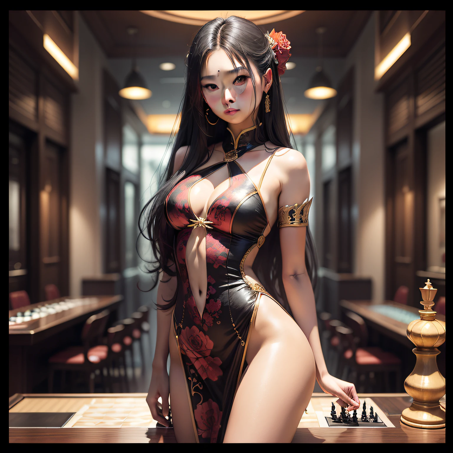 人物, India, Flat chess cards, Croupier, sensual female, long whitr hair, Indian costumes, Tall figure