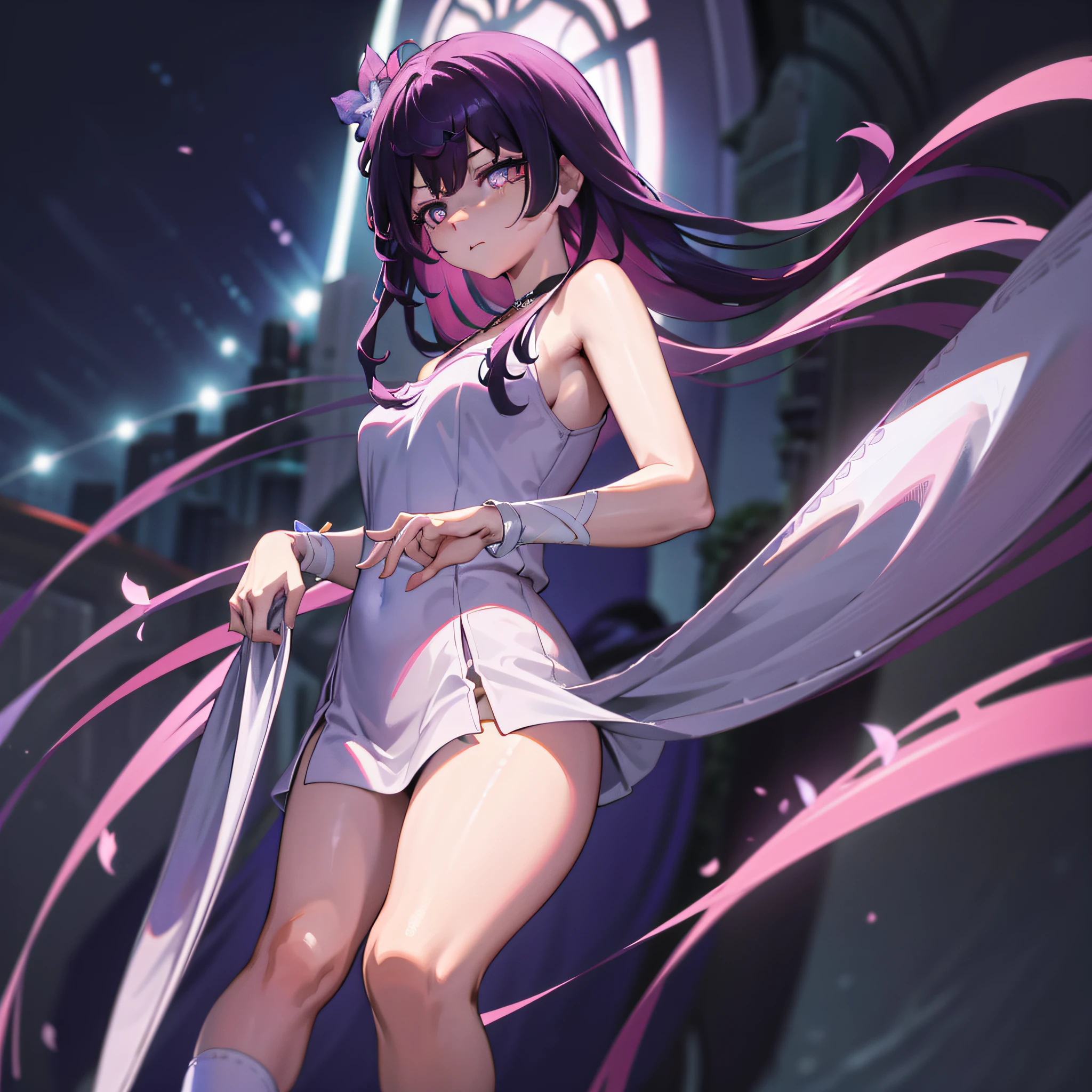 (Wallpaper of CG Unity 8K in extreme detail,tmasterpiece,Highest image quality),(Delicate light and shadow,The picture is highly dramatic,Cinematic lens effect),Tsundere little loli in the classroom,Long colored hair,Small flower headdress、Bow hair ornament,Shui Ling's big bright eyes,Bright blue or dark brown eyes,long eyelasher,Delicate facial features,Petite nose,Fair and delicate skin,A haughty expression。Variety of dress styles,Sweet and cute,Handsome and stylish,Follow the trend,Bright clothes,In pink、blue colors、Purple bright hue,Lace lace skirt,shorter pants,athletic sneakers,Accessories,choker necklace,Bracelet,Issuing,Leg socks,stocklings。Photography, Masterpiece, Best quality, 8K, hdr, A high resolution, absurderes:1.2,