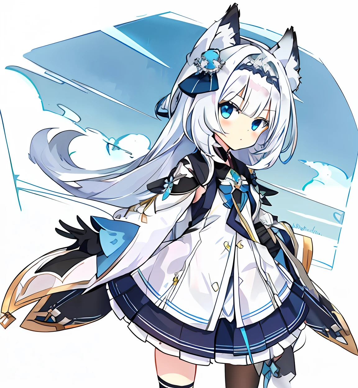 a close up of a person in a dress with a sword, From the night of the ark, azur lane style, White-haired fox, A scene from the《azur lane》videogame, White Cat Girl, white cyan, 《azur lane》role, Very beautiful anime cat girl, official character art, arknight, cute anime waifu in a nice dress, beautiful anime catgirl