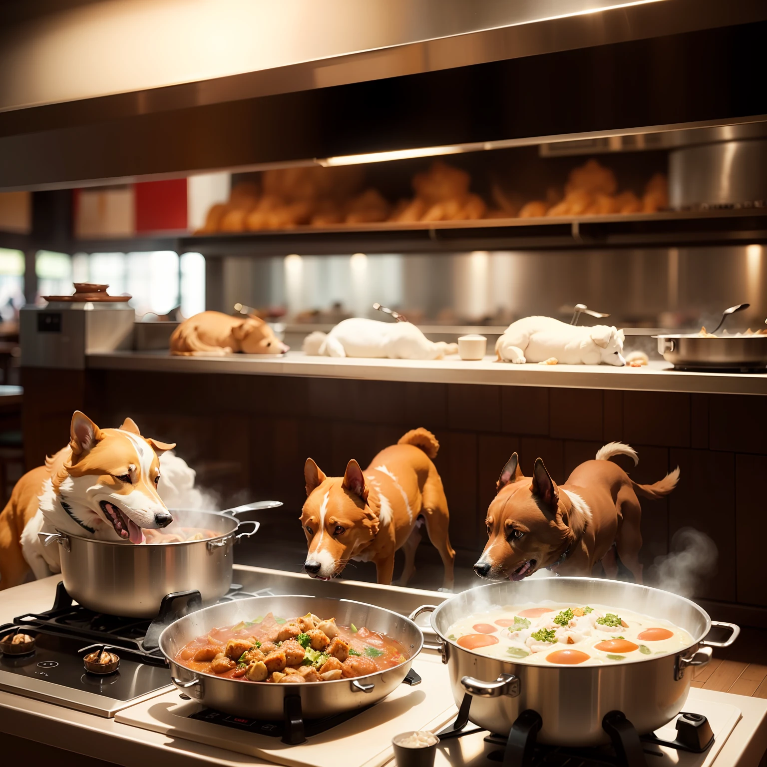 Dogs cooking in a restaurant