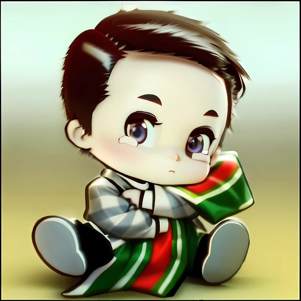 Cartoon Boy，围巾，The eyes are melancholy，3D modeling，Disney  style
