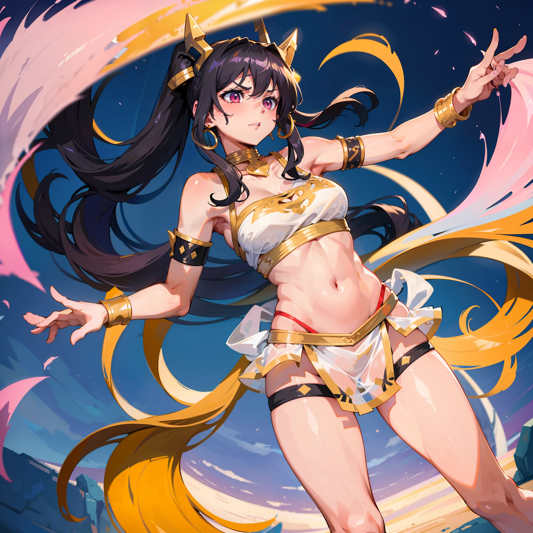 with fair skin, Double ponytail Ishtar emerges in the desert,2 long legs 3,Her legs were wrapped around,Tentacle Wrap 3,Ishtar looked horrified,Pubic hair shows through,the feet,