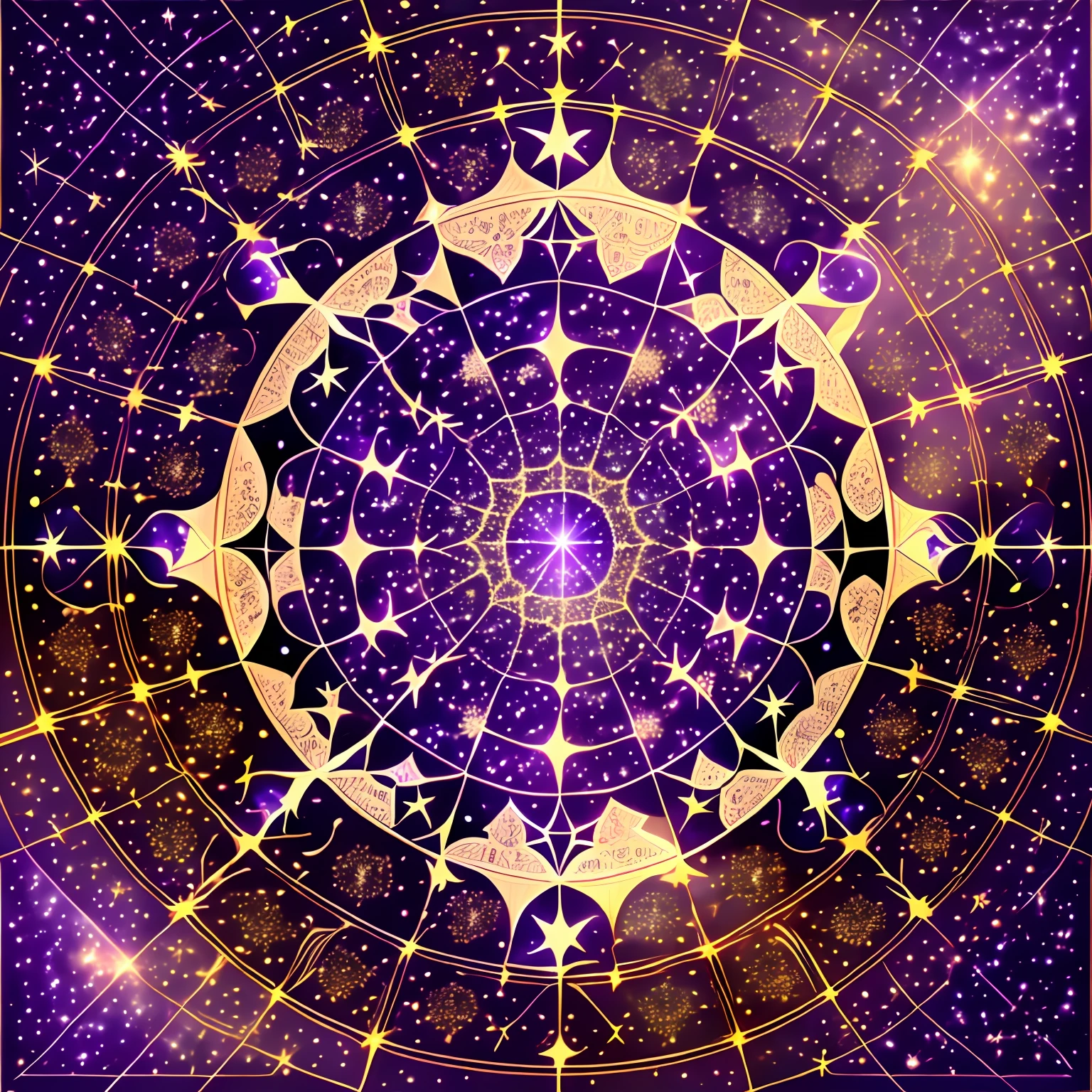 zodiac constellations, starry sky, colors in shades of purple, drawing constellations, nebula