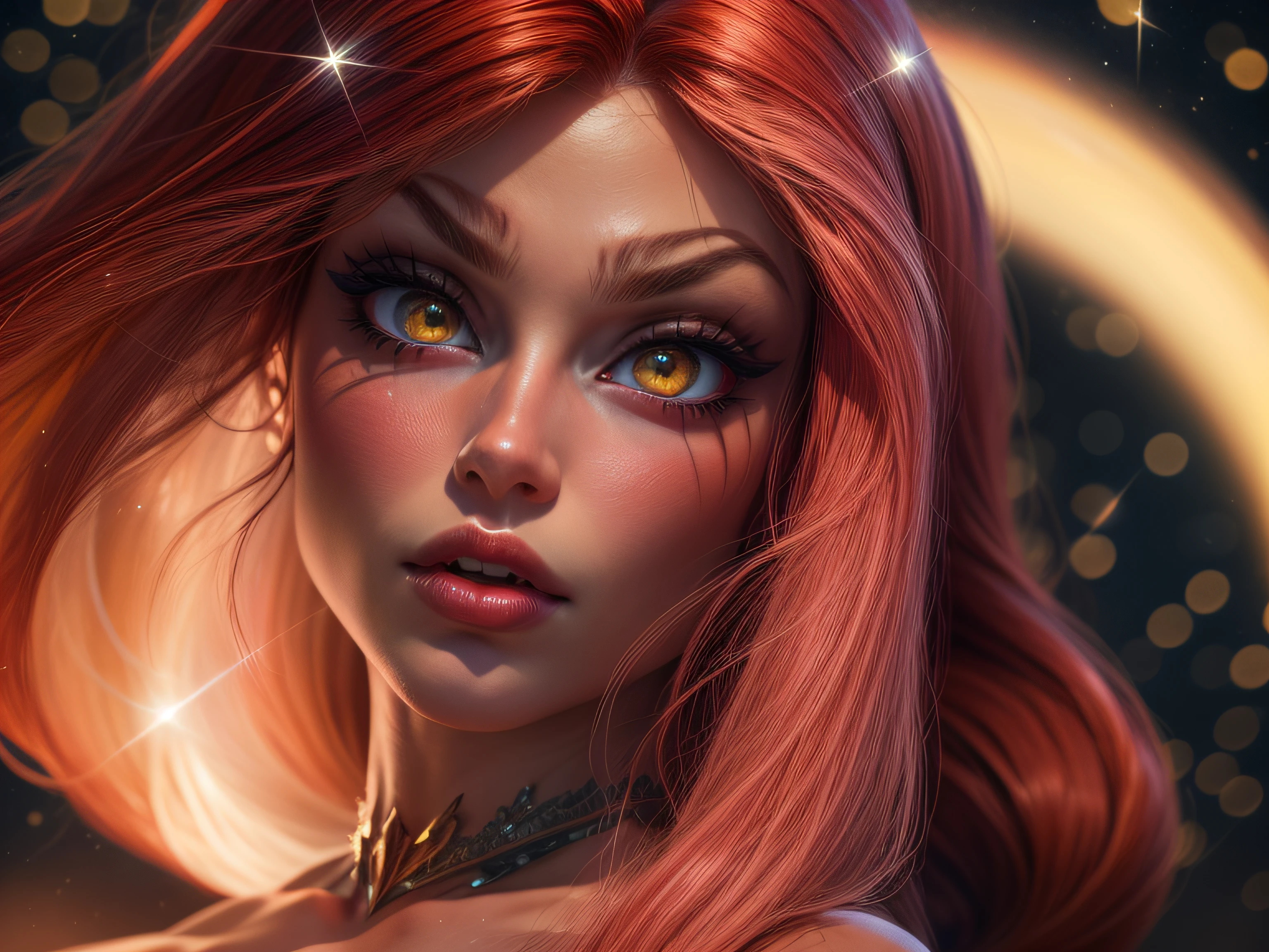 Closeup on a curvy Jessica rabbit, grande bumbum, corpo espetacular, vestida com espartilho bege e vemelho, menacing stare, ricamente detalhado, Hiper realista, 3D-rendering, obra-prima, NVIDIA, RTX, ray-traced, Bokeh, Night sky with a huge and beautiful full moon, estrelas brilhando, 8k,