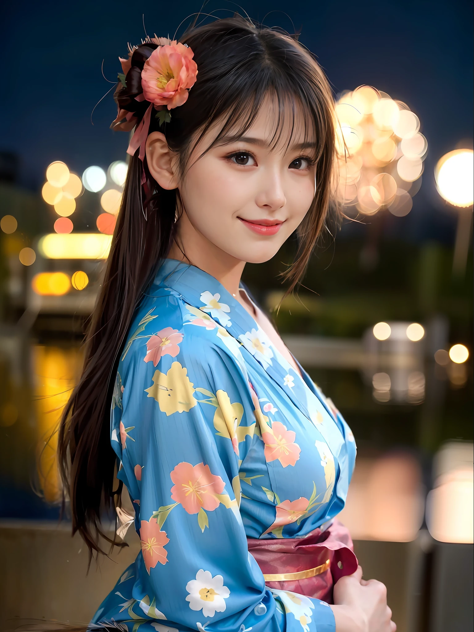 (Best Quality, 8K, 32K, masutepiece, nffsw, Insanely detailed:1.2), break
Cute Japan Idol, (Beautiful face:1.2), Parted bangs, Long hair, 16 years old, medium breasts, Show Viewer
break
Colorful yukata, Kanzashi, (Smile Face:1.1), Arms behind the head
break
stall, Fireworks Display, riverside
break
Lens flare, depth of fields, Natural lighting, From Side