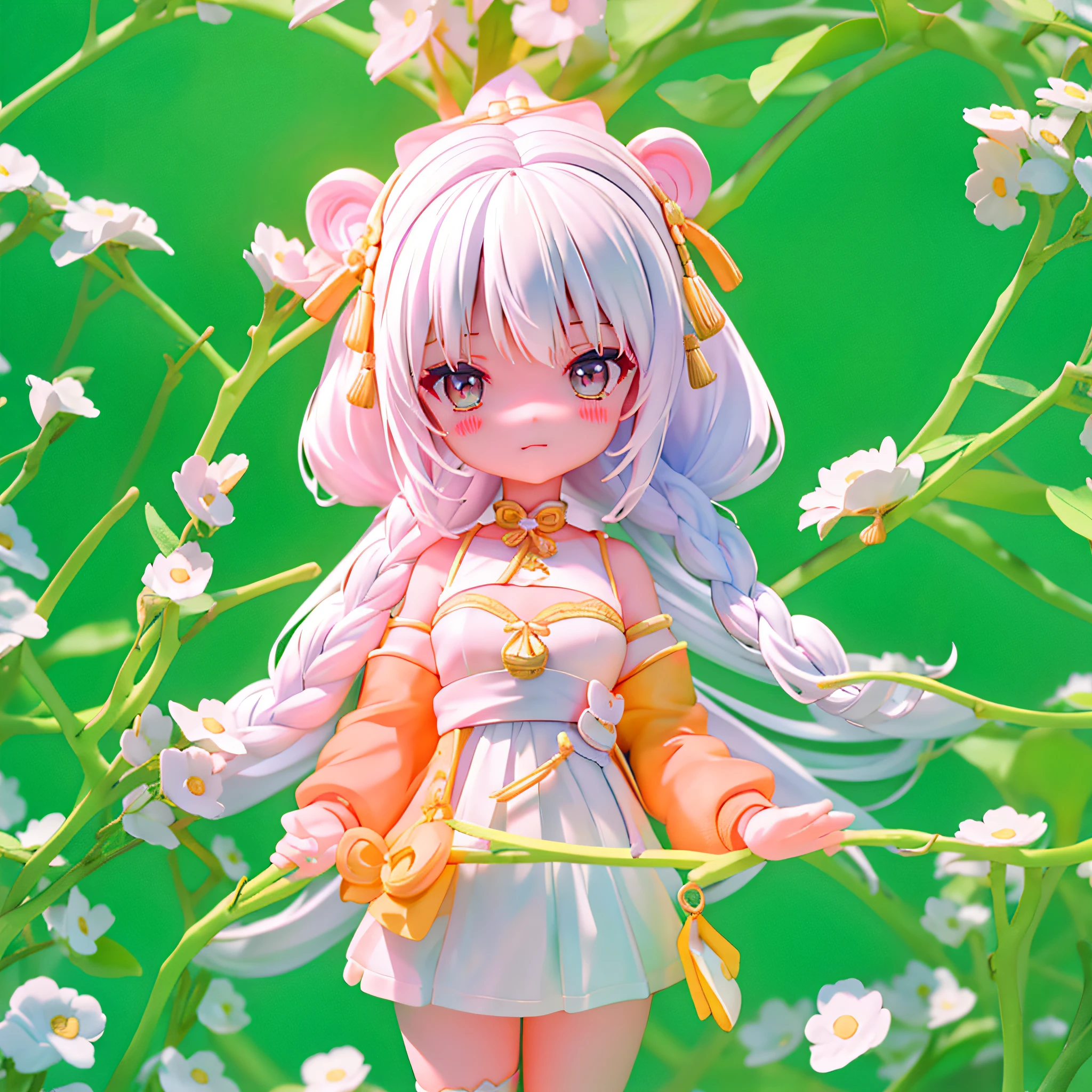 tmasterpiece,best qualtiy,Lots of detail,(full bodyesbian:1.2),tchibi,Panda Girl,White color hair,Magic dress,3Drenderingof,Q printmaking style 8k resolution beautiful and cute round and good-looking face