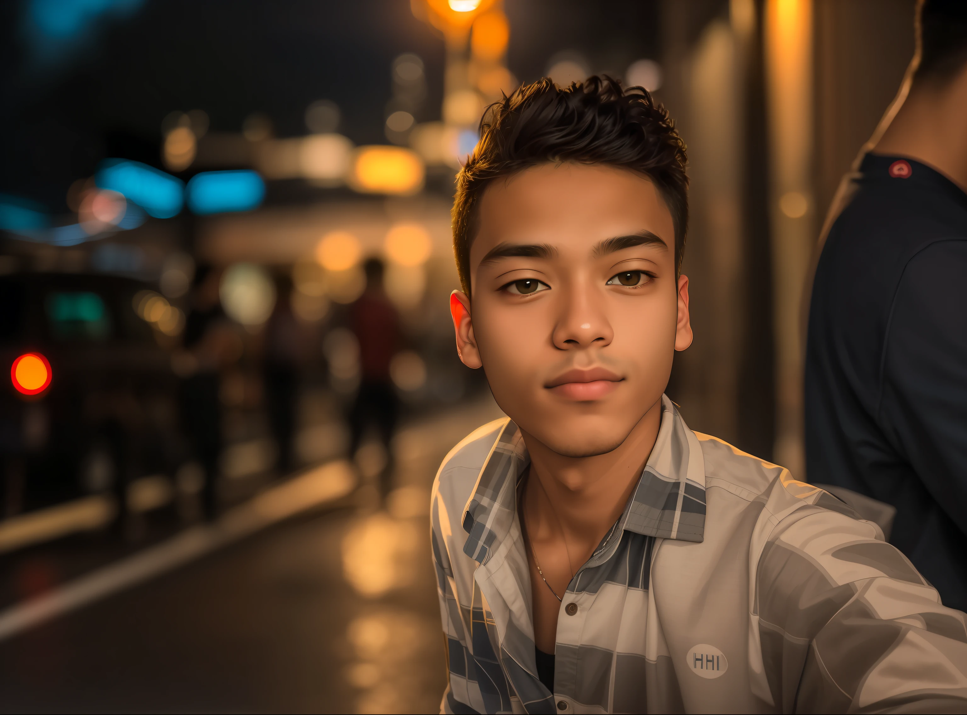 RAW photo, a portrait photo of 19 y.o man in casual clothes, night, city street, (high detailed skin:1.2), 8k uhd, dslr, soft lighting, high quality, film grain, Fujifilm XT3. With a real face. This picture editing like a professional photographer