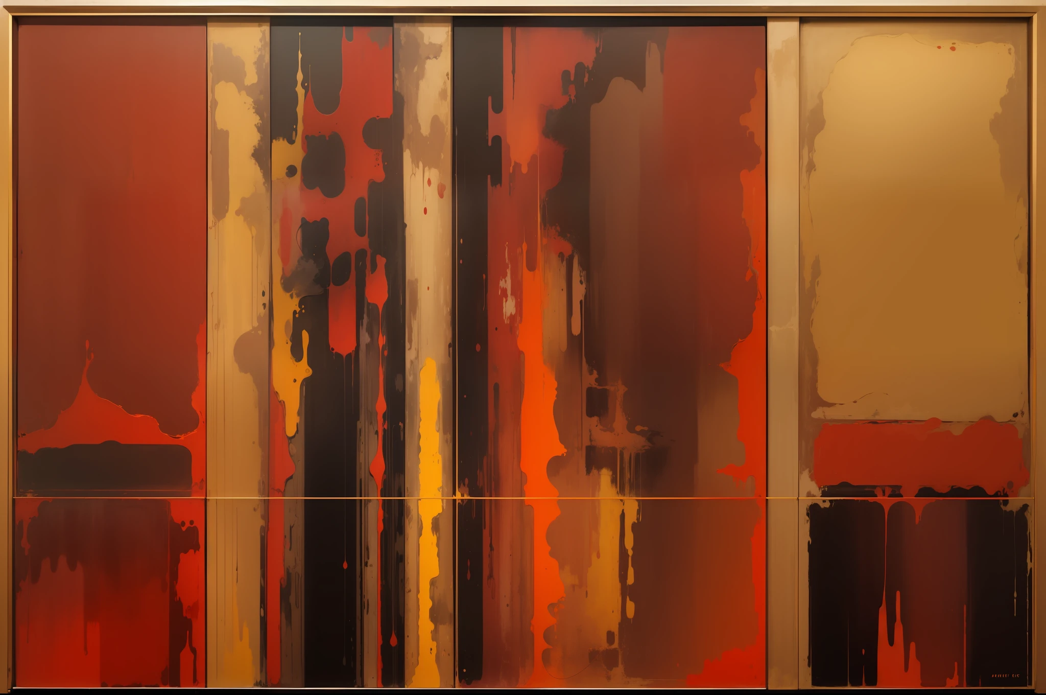 Abstract art, Rothko inspired, mainly reds, black, gold and yellows