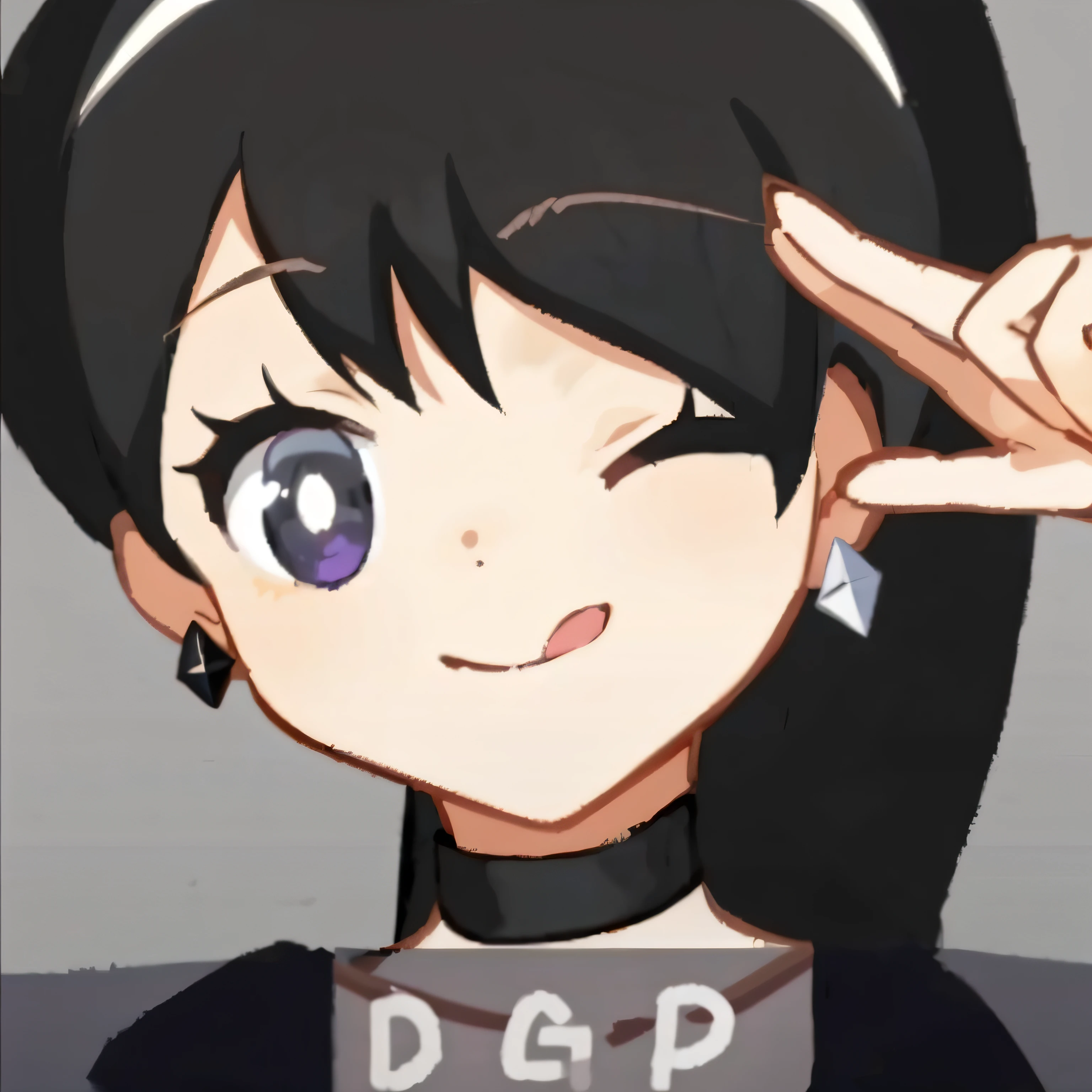 Anime girl with black hair and purple eyes holding a sign, anime moe art style, ig studios anime style, gapmoe yandere, portrait gapmoe yandere grimdark, gapmoe yandere grimdark, in an anime style, kda, made with anime painter studio, pixiv 3dcg, drawn in anime painter studio, anime styled 3d