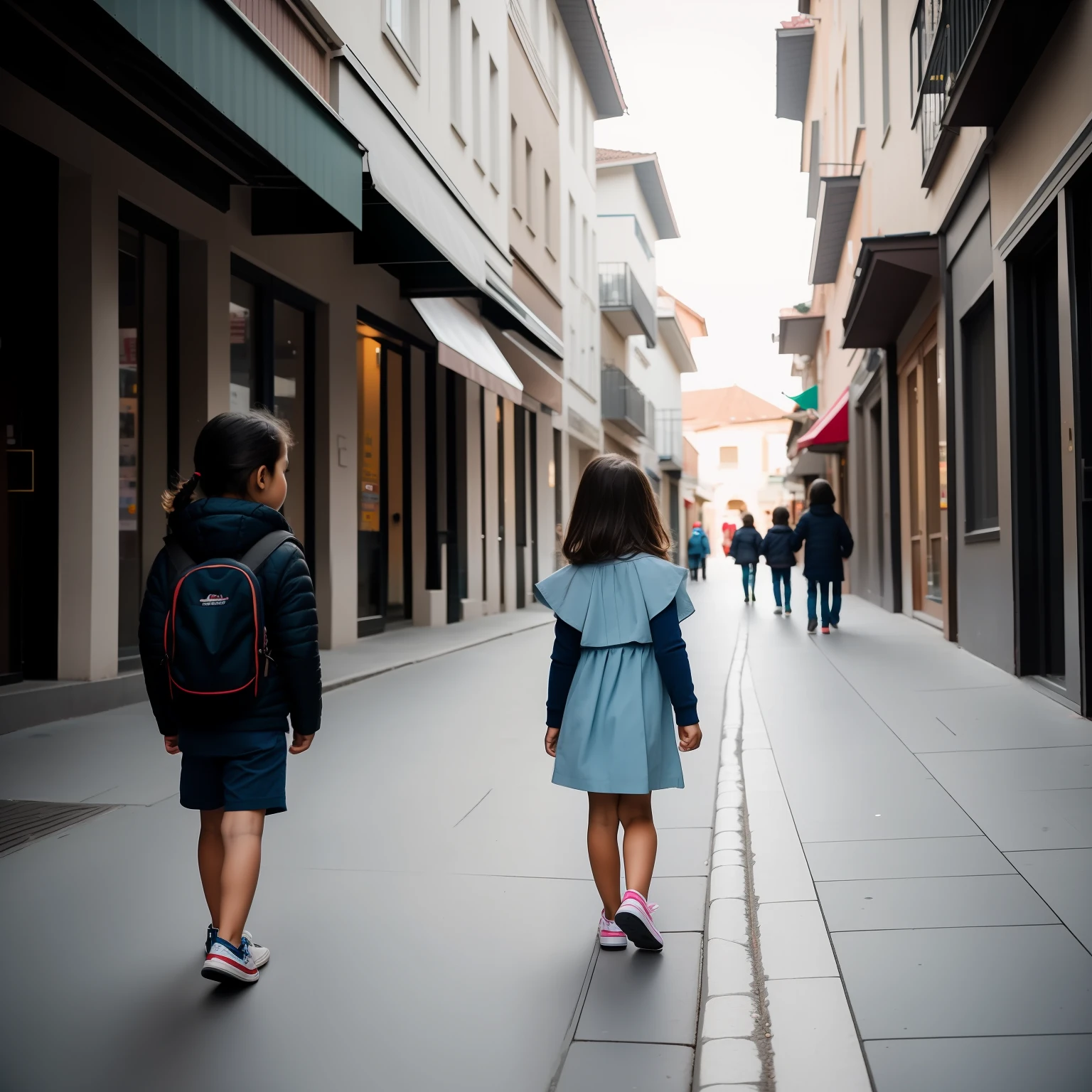 A Child Girl walking down the street alone next to her 4-year-old Brother a person photographed Detailed: 1.2), 8k uhd, dslr, soft-lighting, alta qualidade, grain of film, Fujifilm XT3