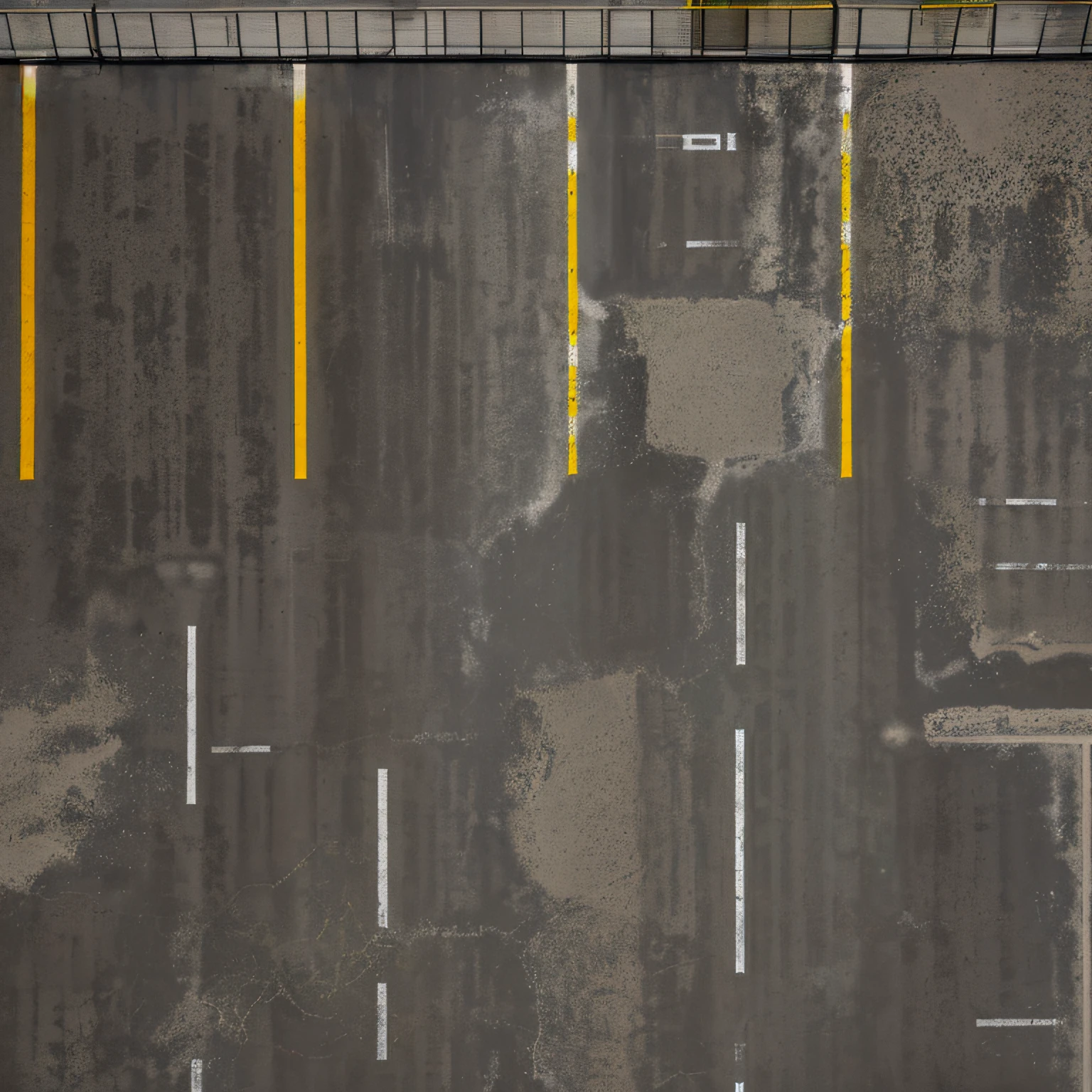 There is a photo of the parking lot with a yellow line from above, Seamless parking texture with curb and yellow shabby marking lines, Wheel tracks, [[empty warehouse]] Background, concrete _ wallside ) ], parking, high resolution details, High-resolution detail, concrete, Untextured, Super High Resolution, high resolution texture, concrete wall, dark hangar background, Gray warehouse background, high resolution textures, High resolution and detail