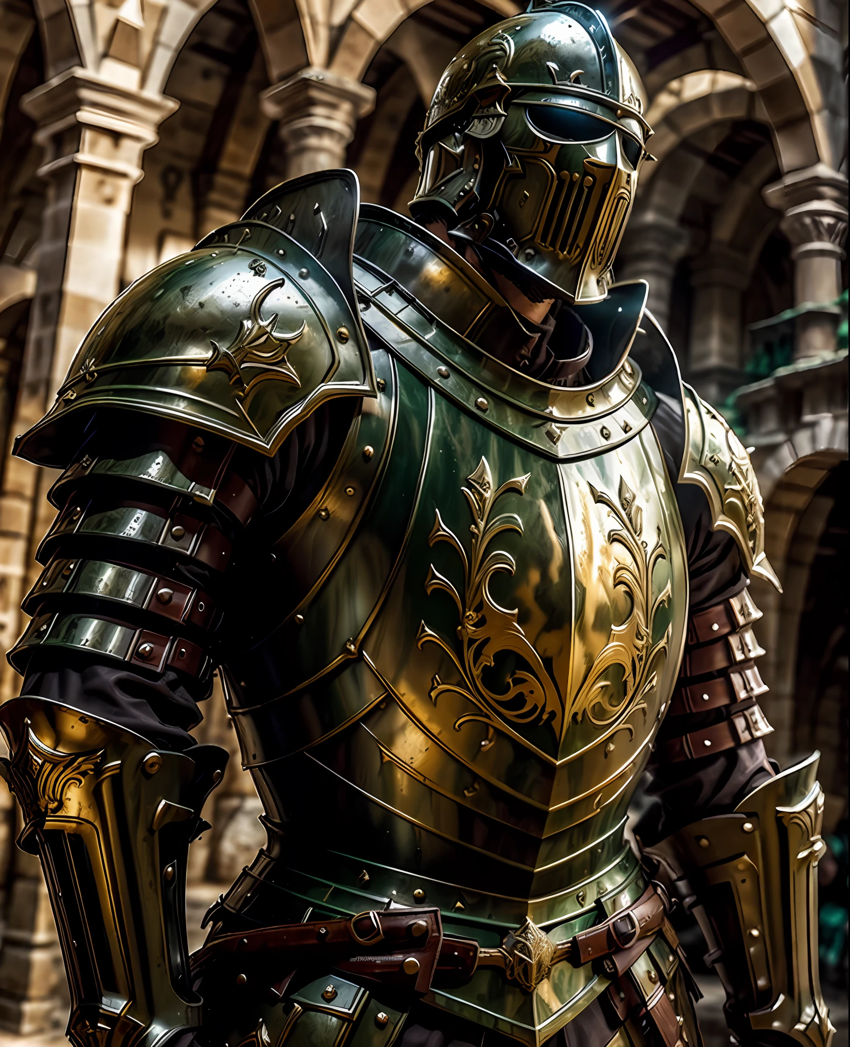 Guerreiro Romano, with his armor of the Roman Empire, obra-prima, melhor qualidade, realista, olhando para o espectador, cena de guerra de uma batalha medieval,