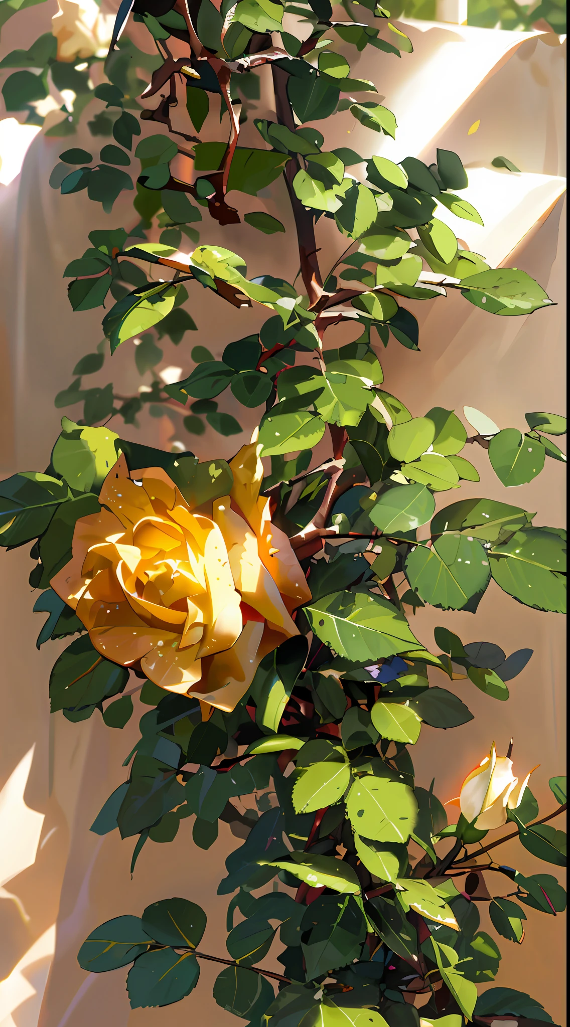 A rose grows on the tree outside, rose twining, growing out of a giant rose, photo of a rose, Yellow rose, natural point rose', taken with a canon dslr camera, photo taken with canon 5d, floral growth, roses in cinematic light, Shot on Sony A 7, shot on nikon z9, a few roses