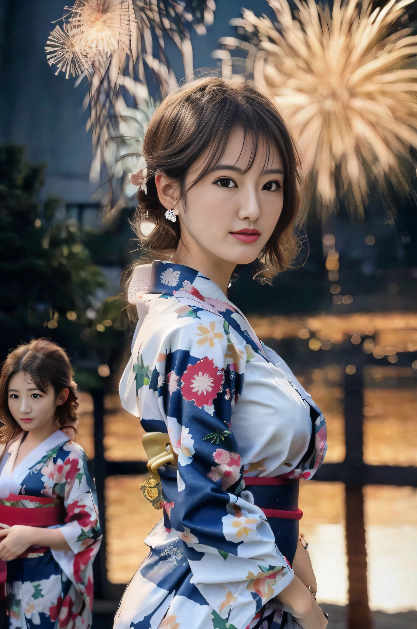 Photo Quality、An ultra-high picture quality、8K、32K、Two women in kimonos standing next to each other, in a kimono, in a kimono, classy yukata clothing, Wearing kimono, japanese kimono, bath robe, the face of a beautiful Japanese girl, Wearing a kimono, wearing royal kimono, Japanese Models, 奈良美智, Kimono, A Japanese style, sakimichan