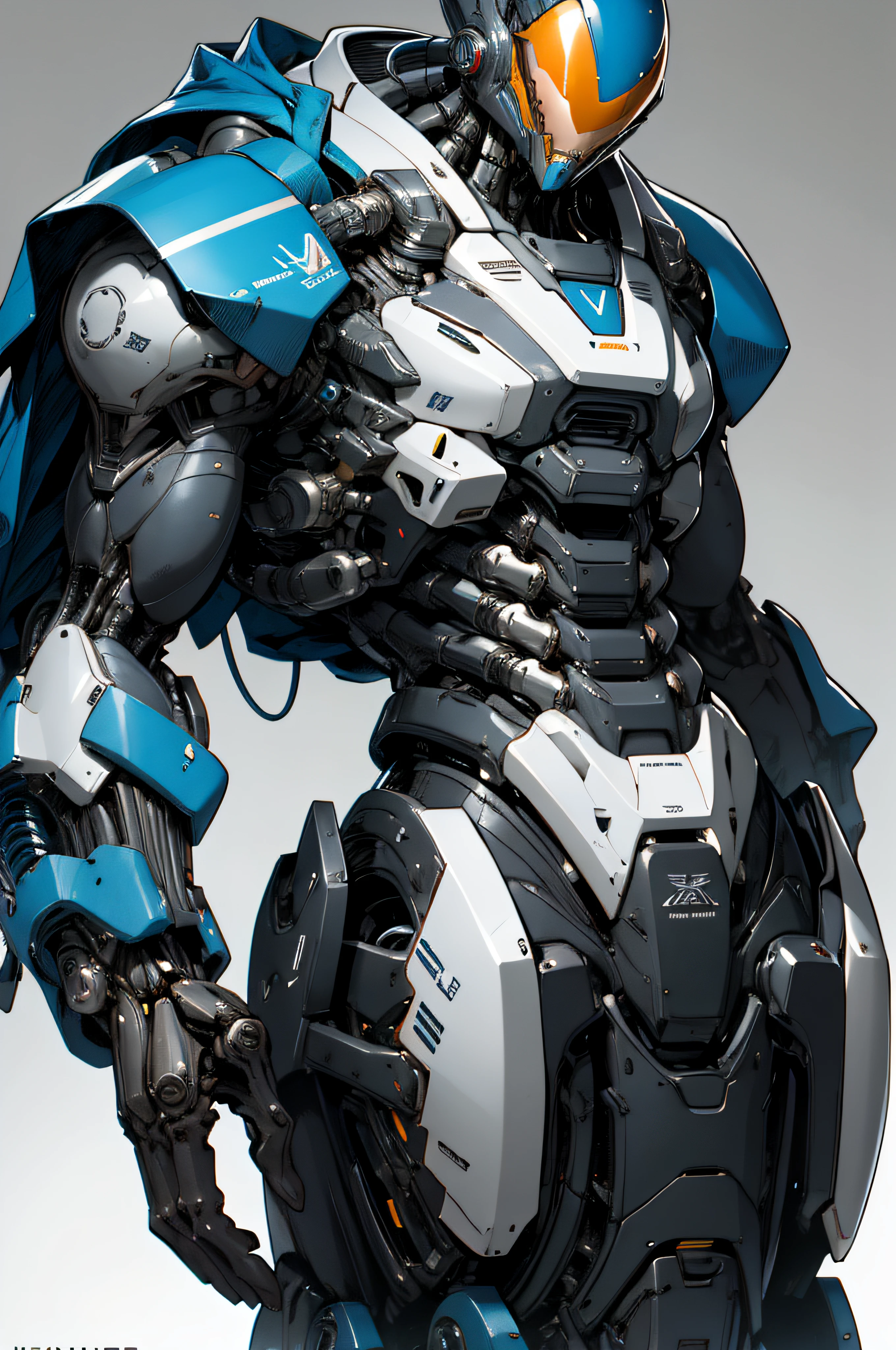 1 alien in Gray chrome and blue chrome armor ,   mecha,  biomechanical, 
ink, clear lines,  negative space, high contrast, gradient color,  art by h.r.giger and jim lee