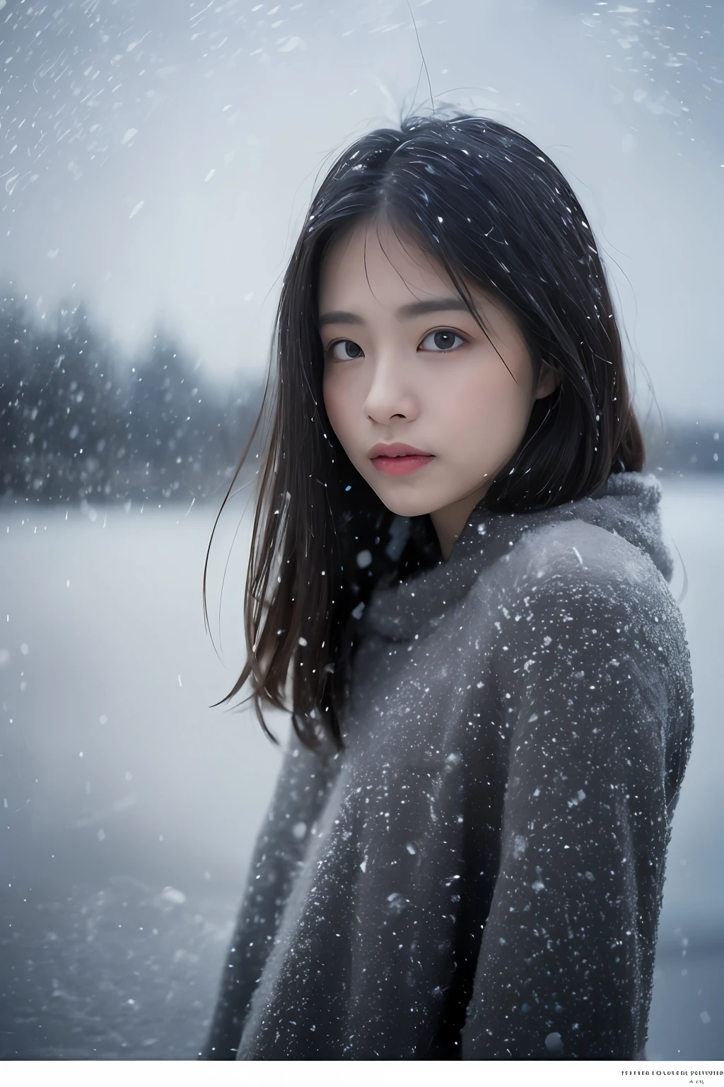 (8k、top-quality、Masterpiece、超A high resolution:1.2) (Cold style:1.1) (Gloomy winter snow:1.4) Beautiful Japan Pictures of Women