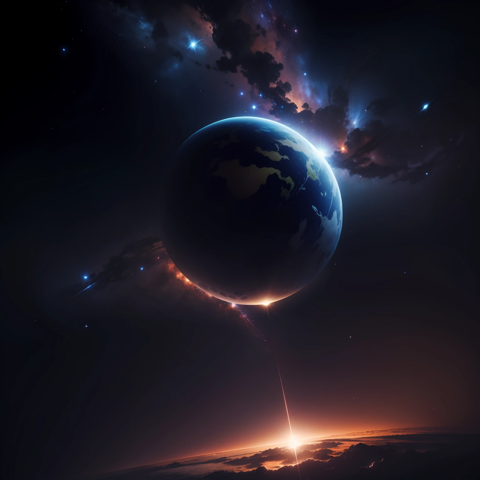 Space , glowing stars, solar system 3d darkness