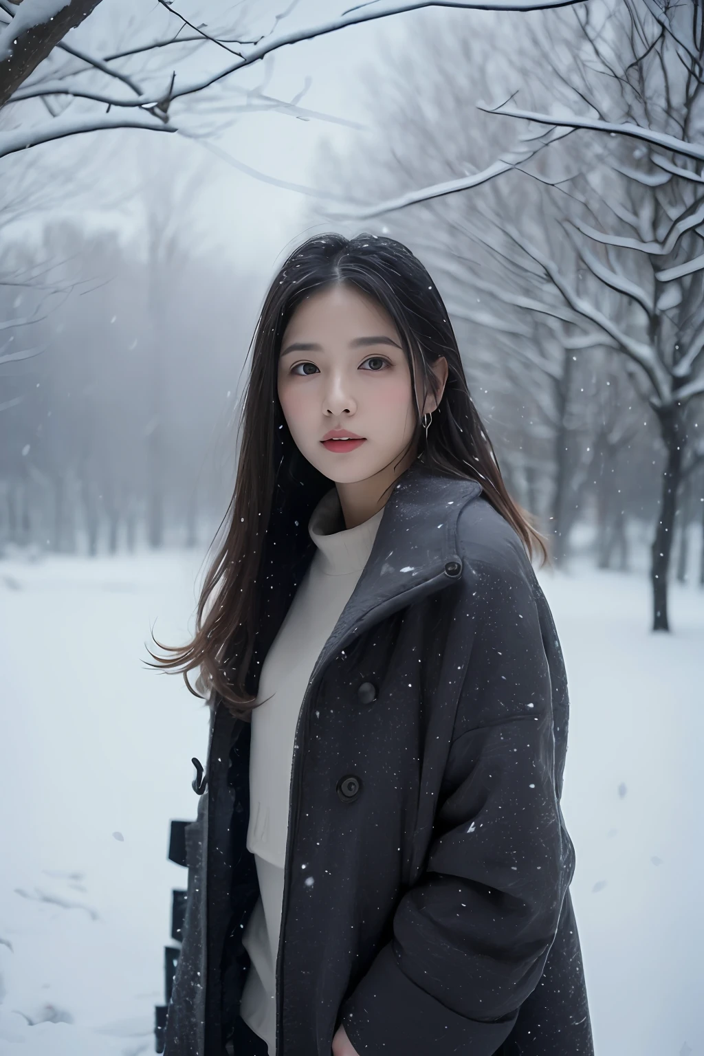(8k、top-quality、Masterpiece、超A high resolution:1.2) (Cold style:1.1) (Gloomy winter snow:1.4) Beautiful Japan Pictures of Women